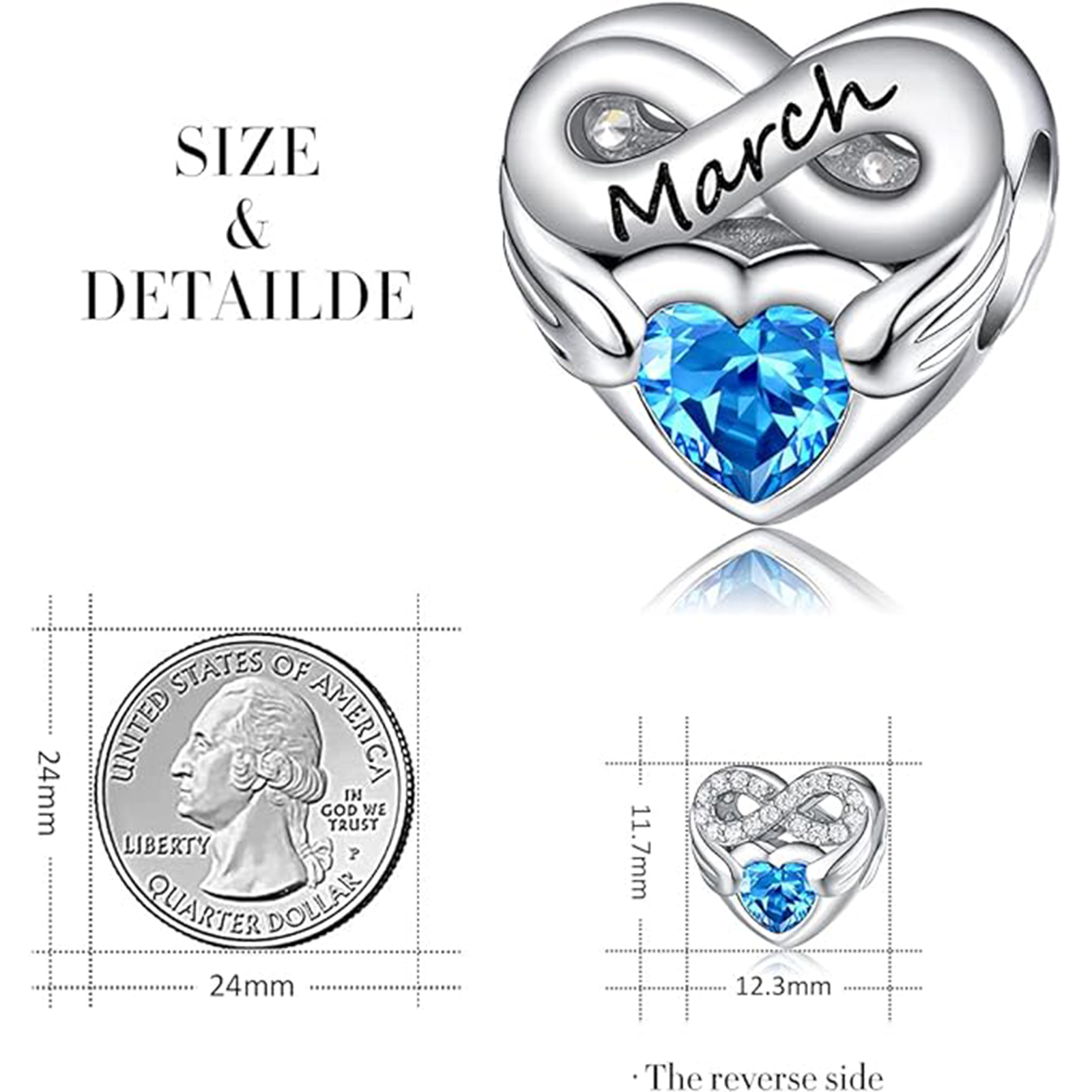 March Aquamarine Heart Charm Bracelet – Infinite Love Gift