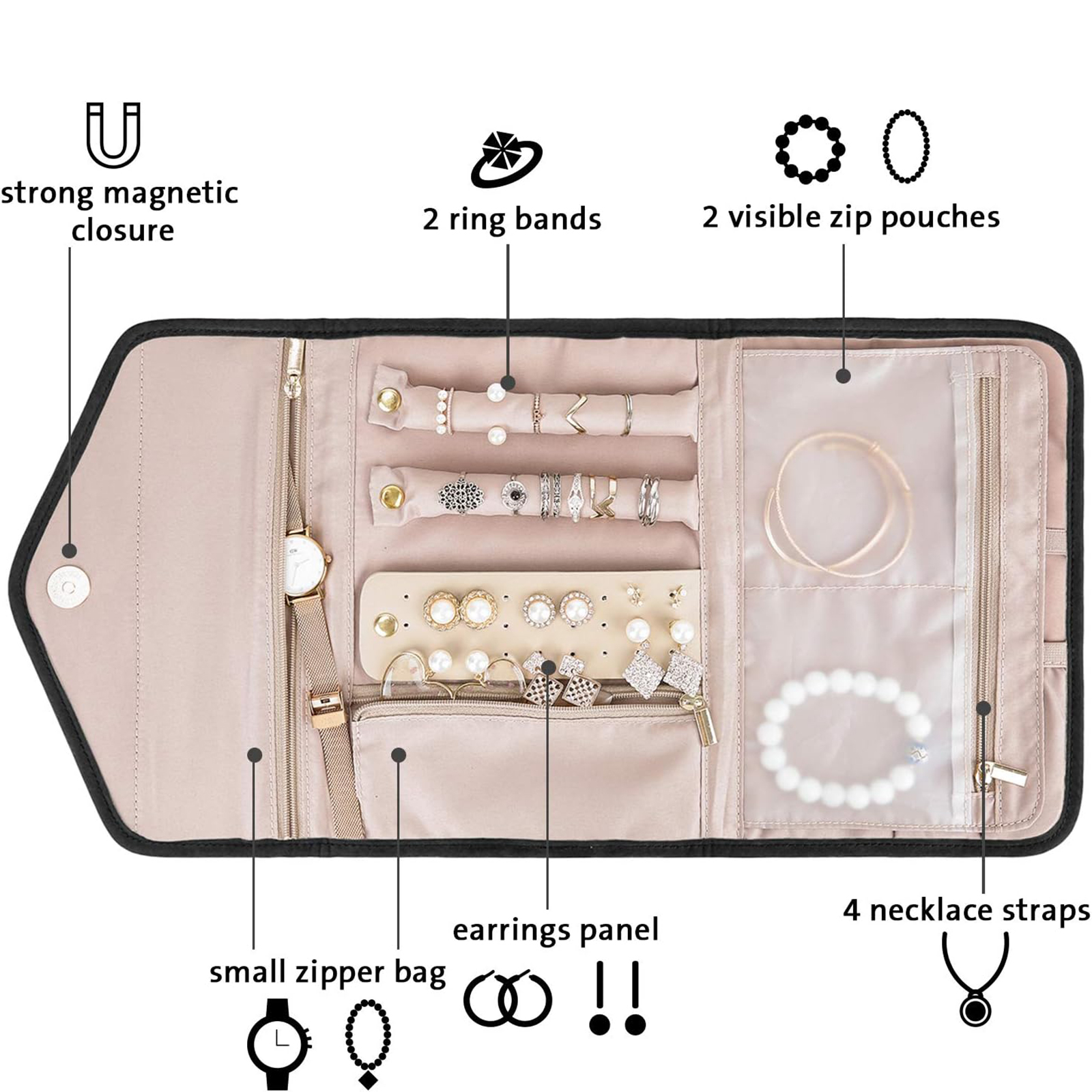 Travel Jewelry Organizer Case Foldable Jewelry Roll-Birthstone Jewelry