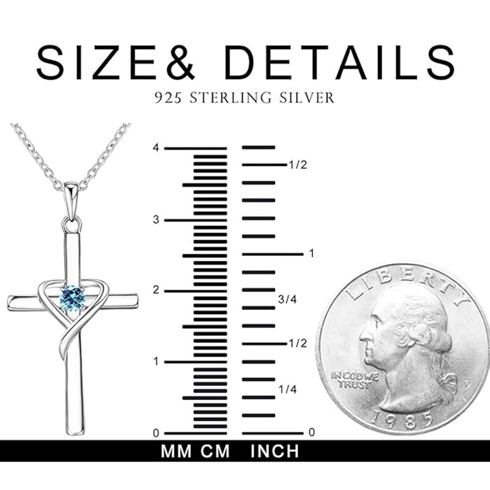 March Birthstone 925 Sterling Silver Cross Birthstone Necklaces-Pisces Birthstone-Birthstone Jewelry