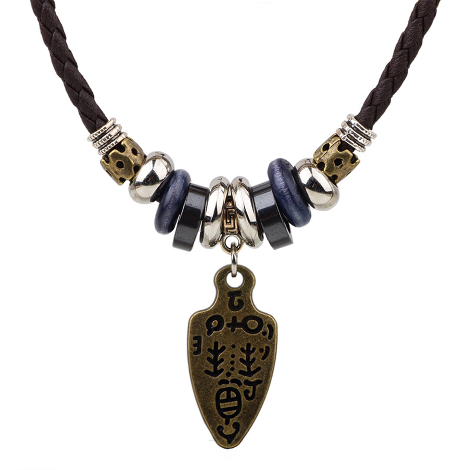 Leather Tribal Necklace with Cross Charm  and Teeth Pendant