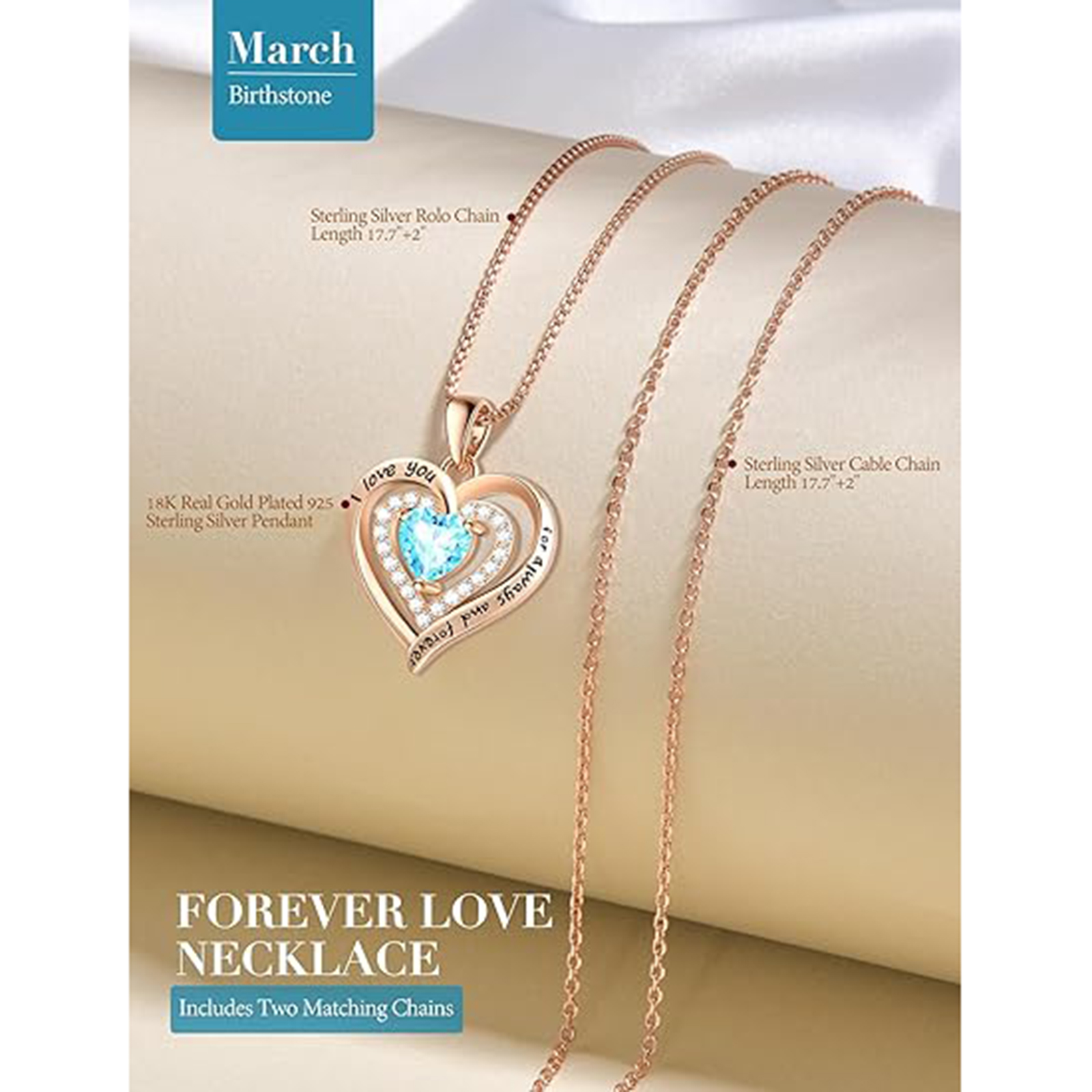 March Aquamarine Sterling Silver Necklace – Mom Gift
