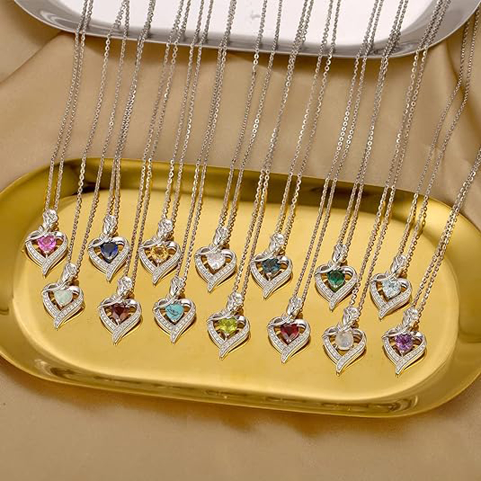 October Birthstone Gemstone Rose Flower Heart Pendant Necklace-Birthstone Jewelry