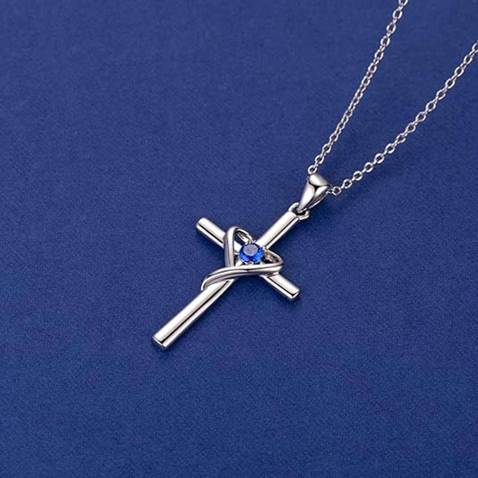 March Birthstone 925 Sterling Silver Cross Birthstone Necklaces-Pisces Birthstone-Birthstone Jewelry