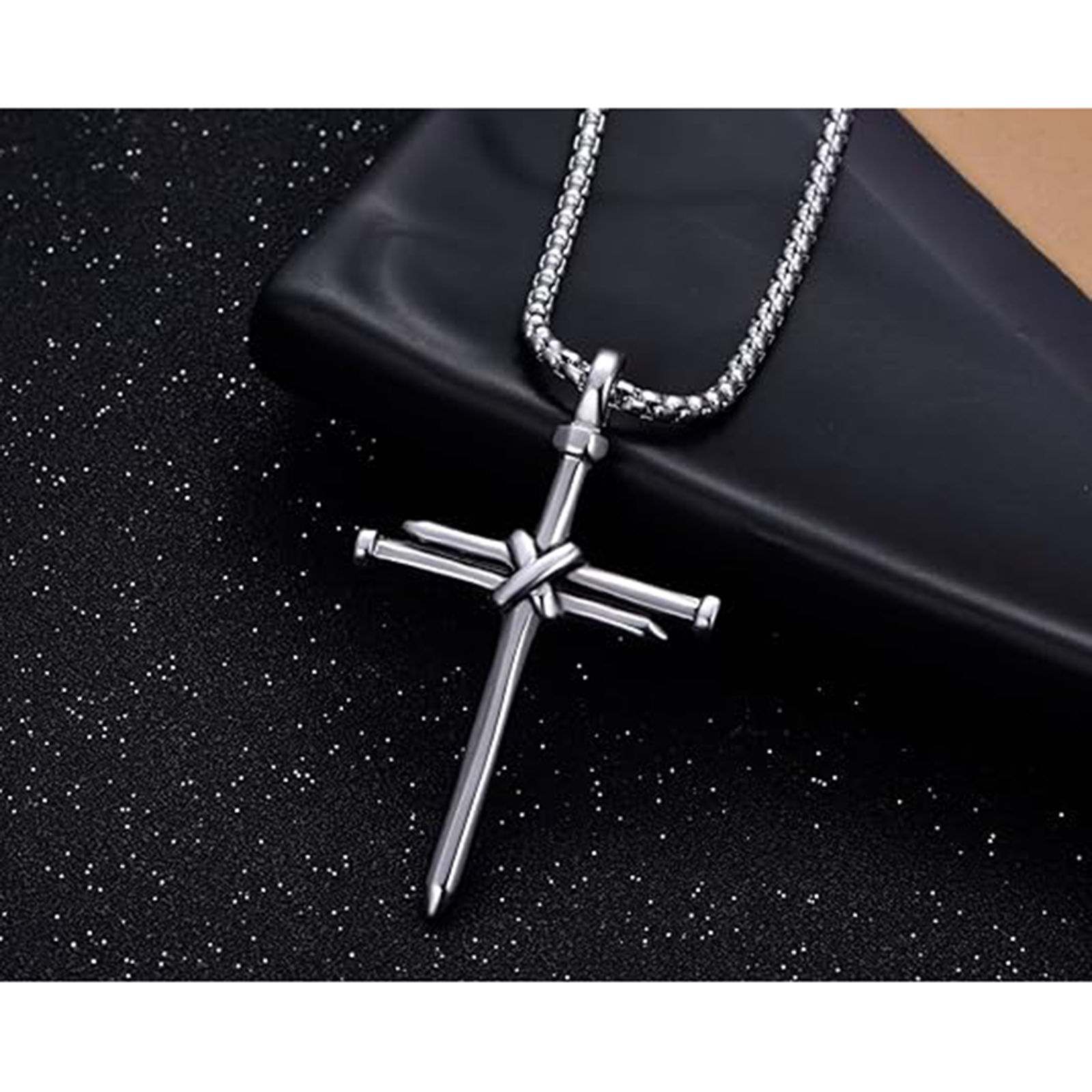 Men's Stainless Steel Nail Cross Pendant Necklace-Birthstone Jewelry