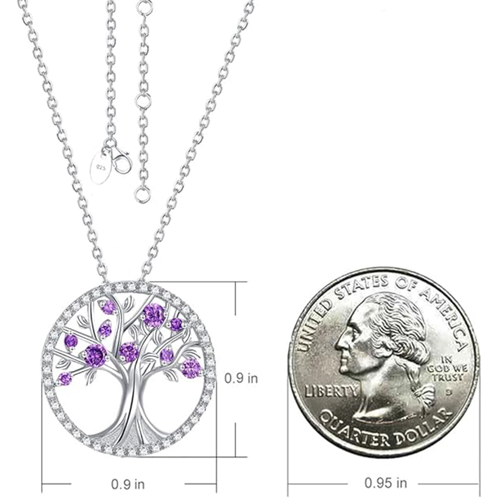 Tree of Life Necklace / 925 Sterling Silver February Birthstone