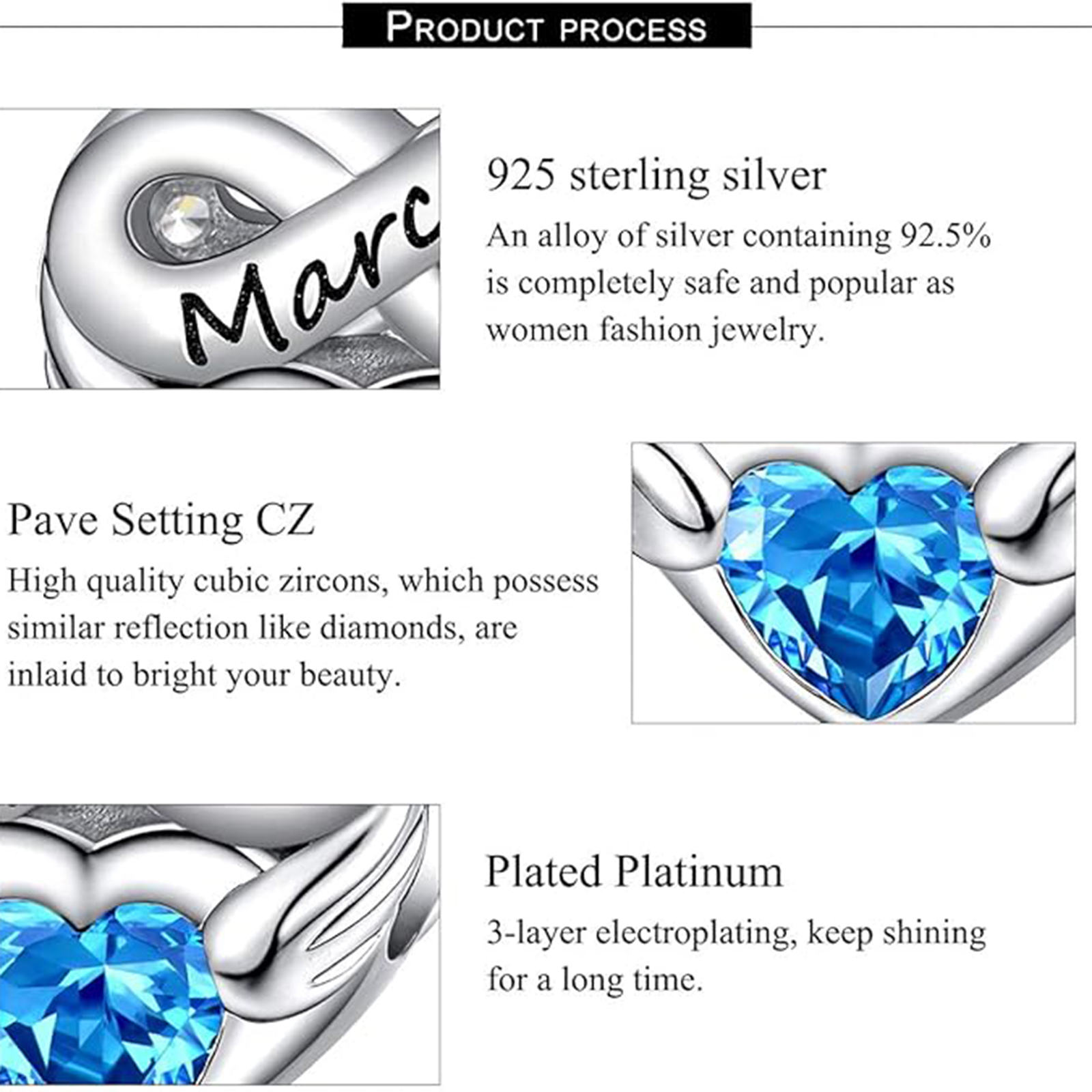 March Aquamarine Heart Charm Bracelet – Infinite Love Gift