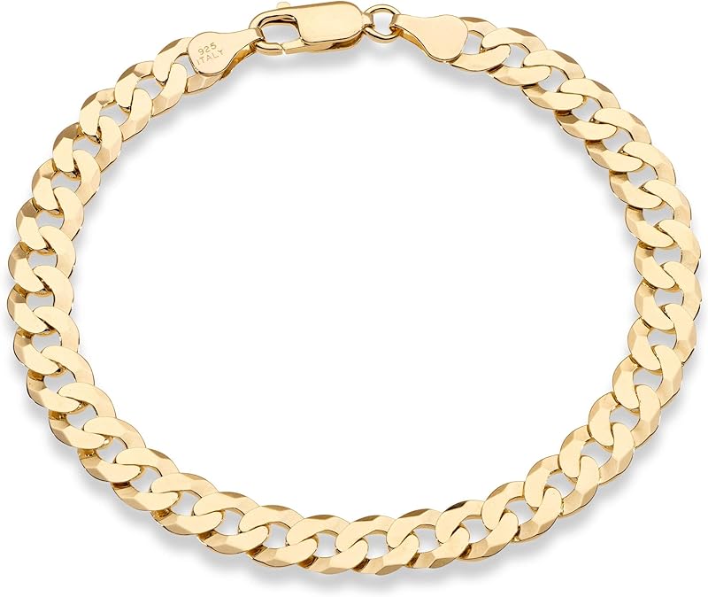 18K Gold Cuban Link Bracelet – Diamond-Cut 925 Silver Italian Chain