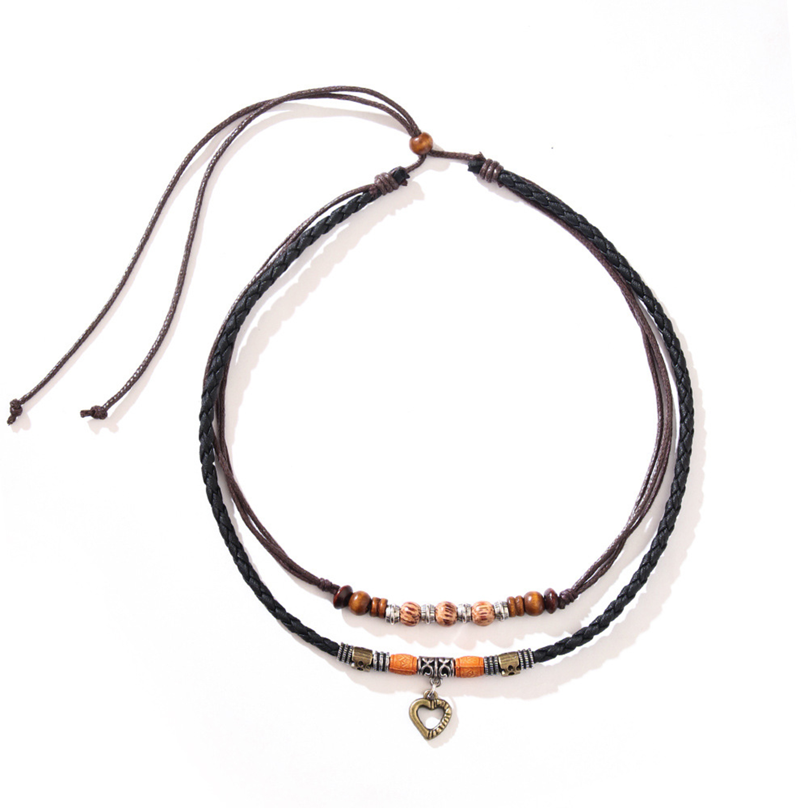 Leather Tribal Necklace with Cross Charm  and Teeth Pendant
