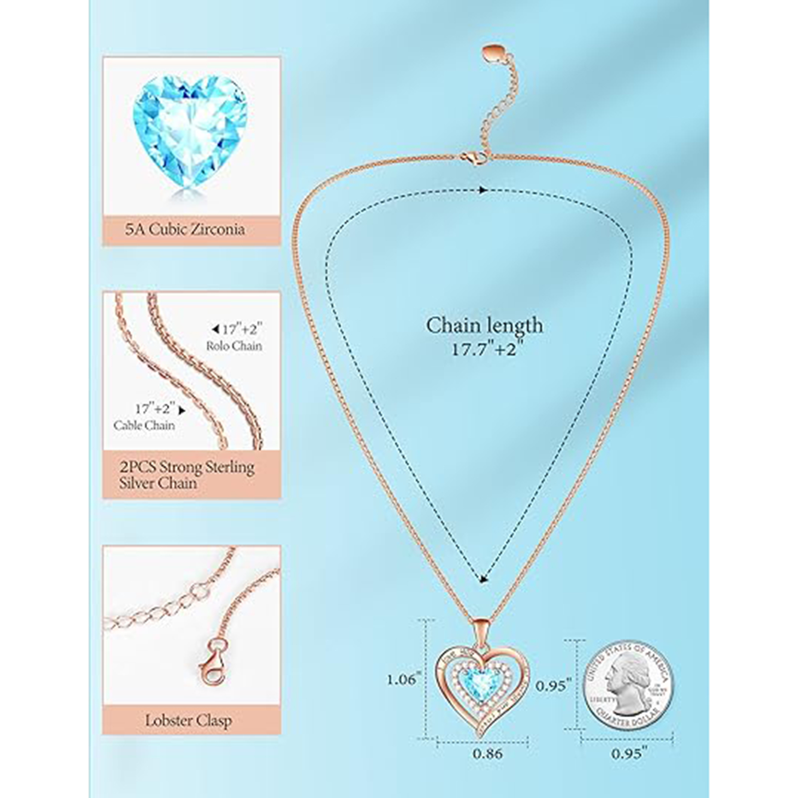 March Aquamarine Sterling Silver Necklace – Mom Gift