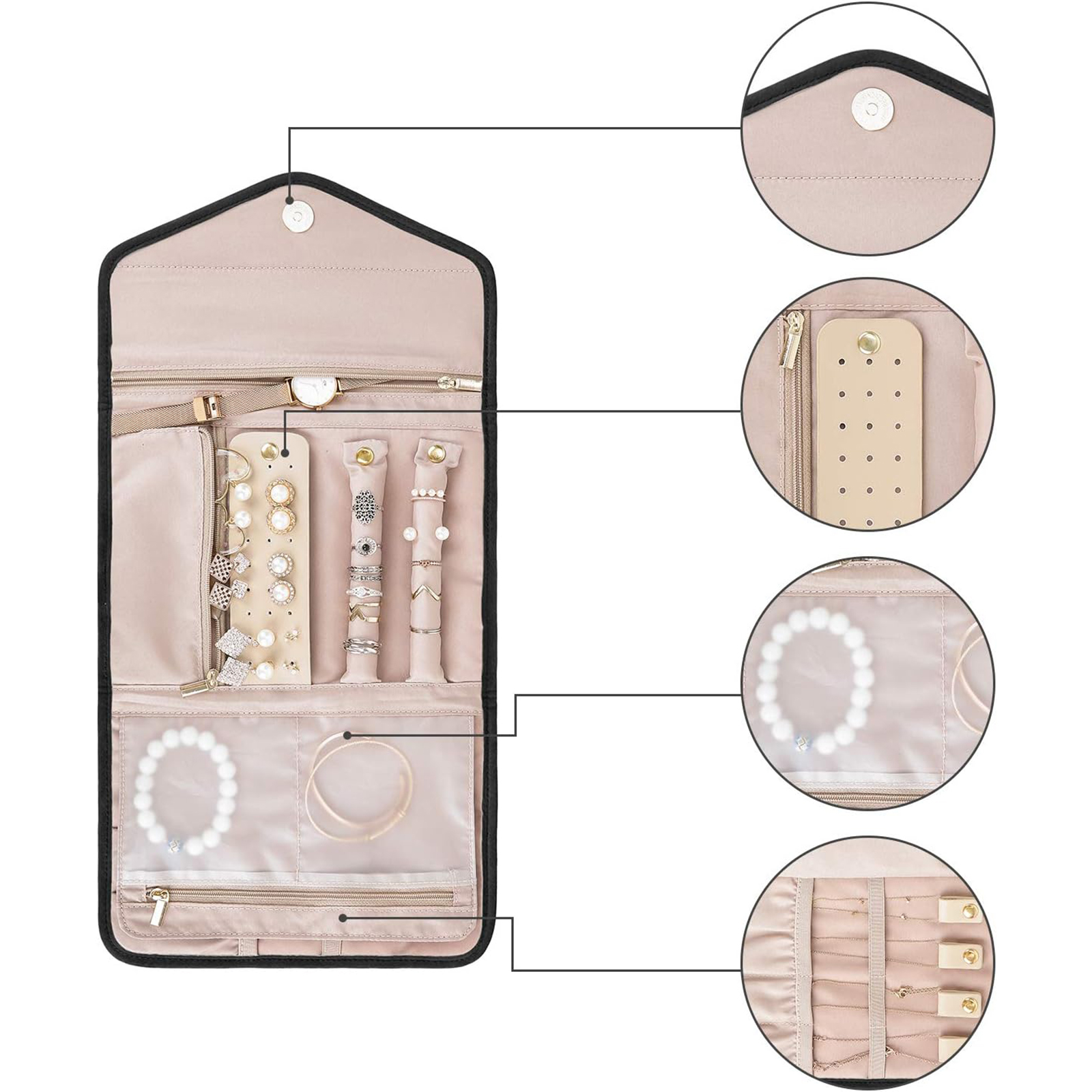 Travel Jewelry Organizer Case Foldable Jewelry Roll-Birthstone Jewelry