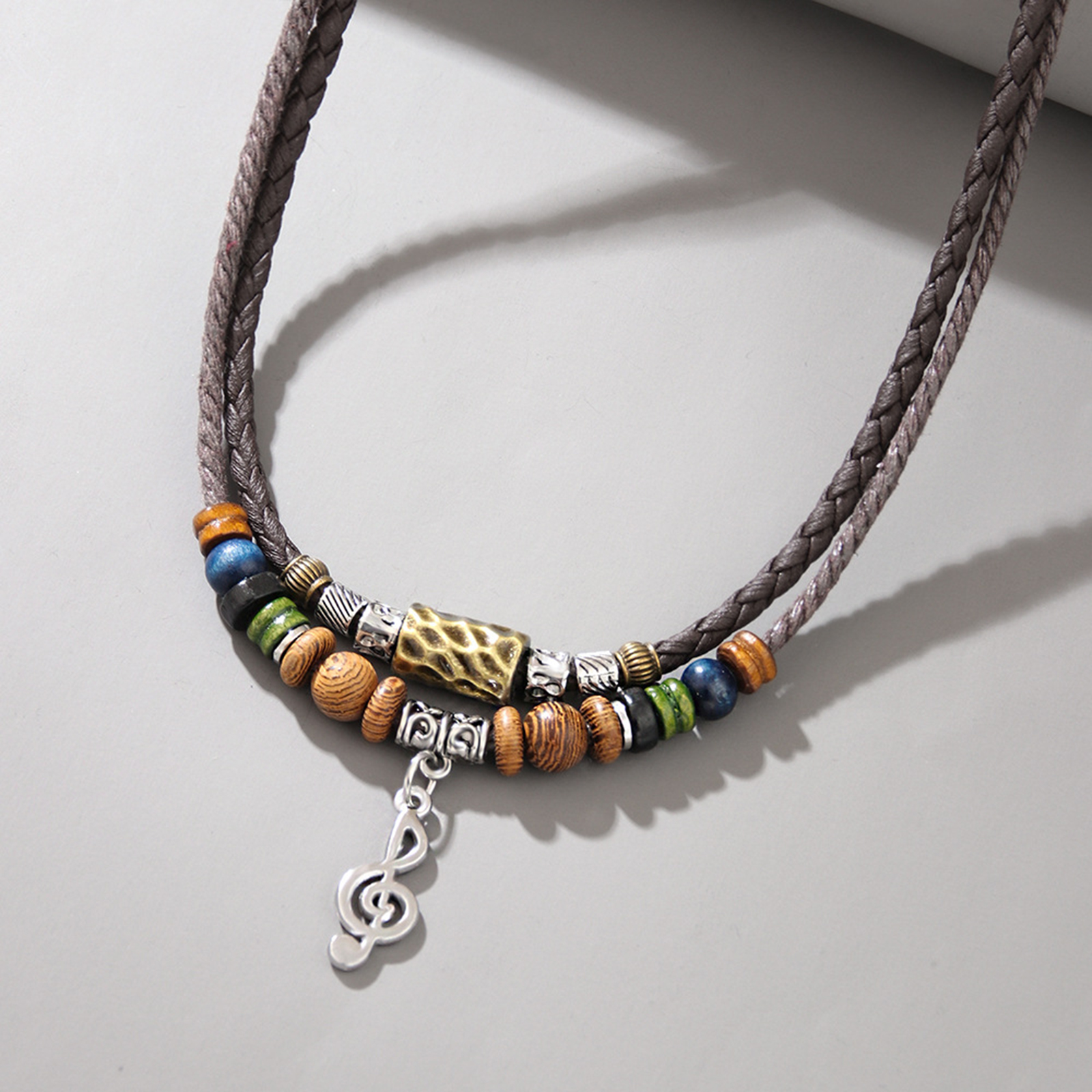 Leather Tribal Necklace with Cross Charm  and Teeth Pendant