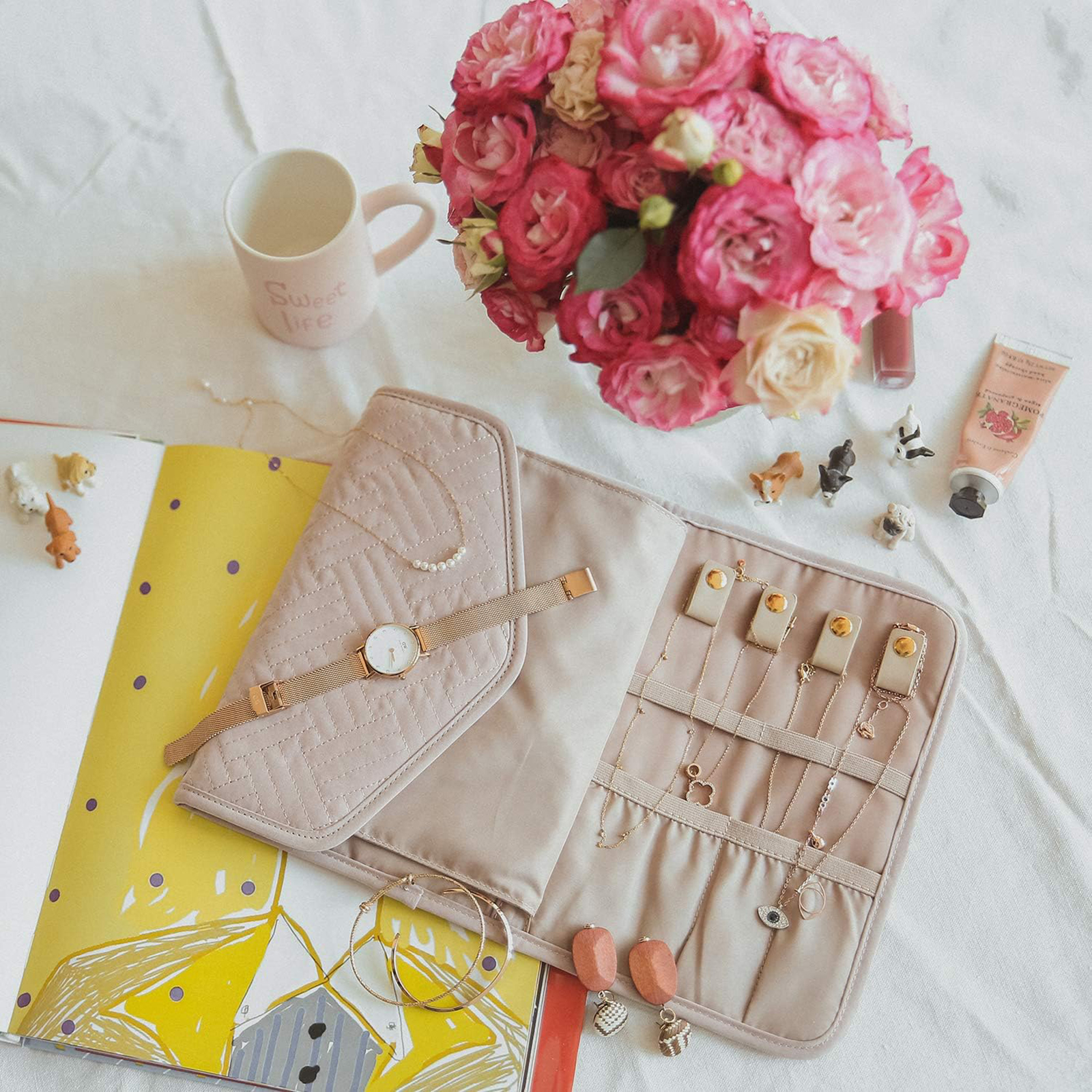 Travel Jewelry Organizer Case Foldable Jewelry Roll-Birthstone Jewelry