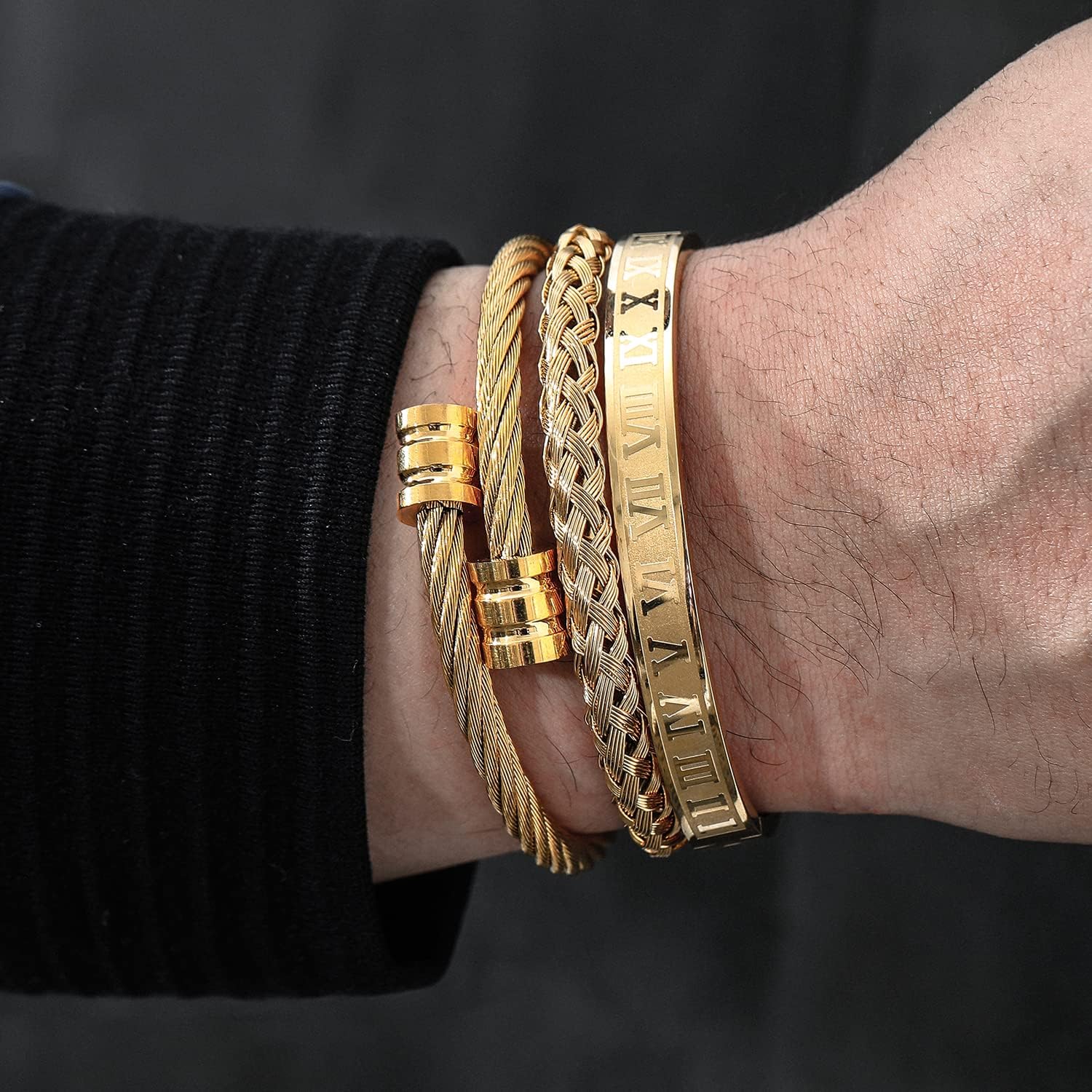 Men's Gold Plated Stacking Bracelet-Birthstone Jewelry