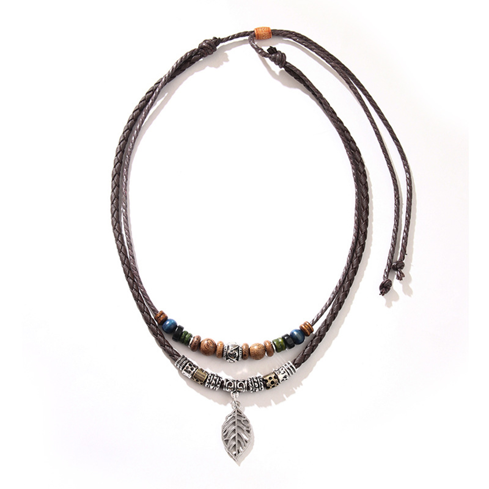 Leather Tribal Necklace with Cross Charm  and Teeth Pendant