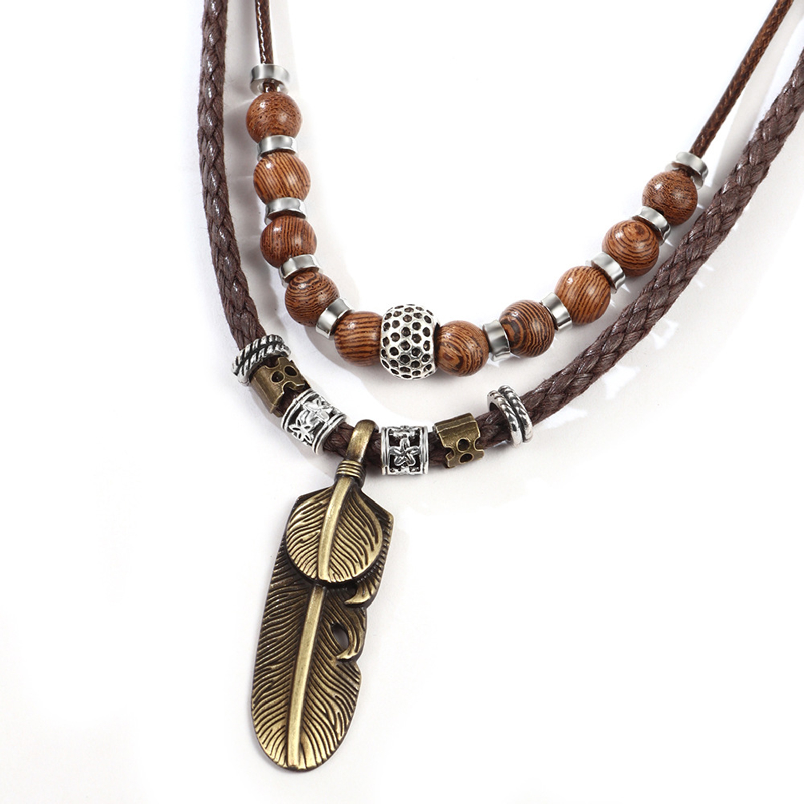 Leather Tribal Necklace with Cross Charm  and Teeth Pendant