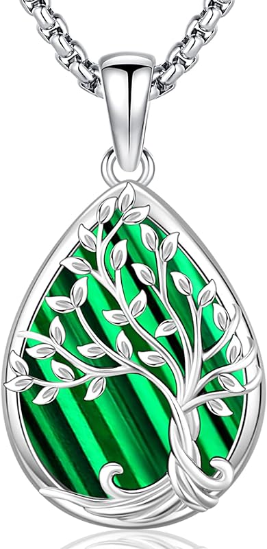 S925 Sterling Silver Tree of Life Gemstone Pendant Necklace-Birthstone Jewelry