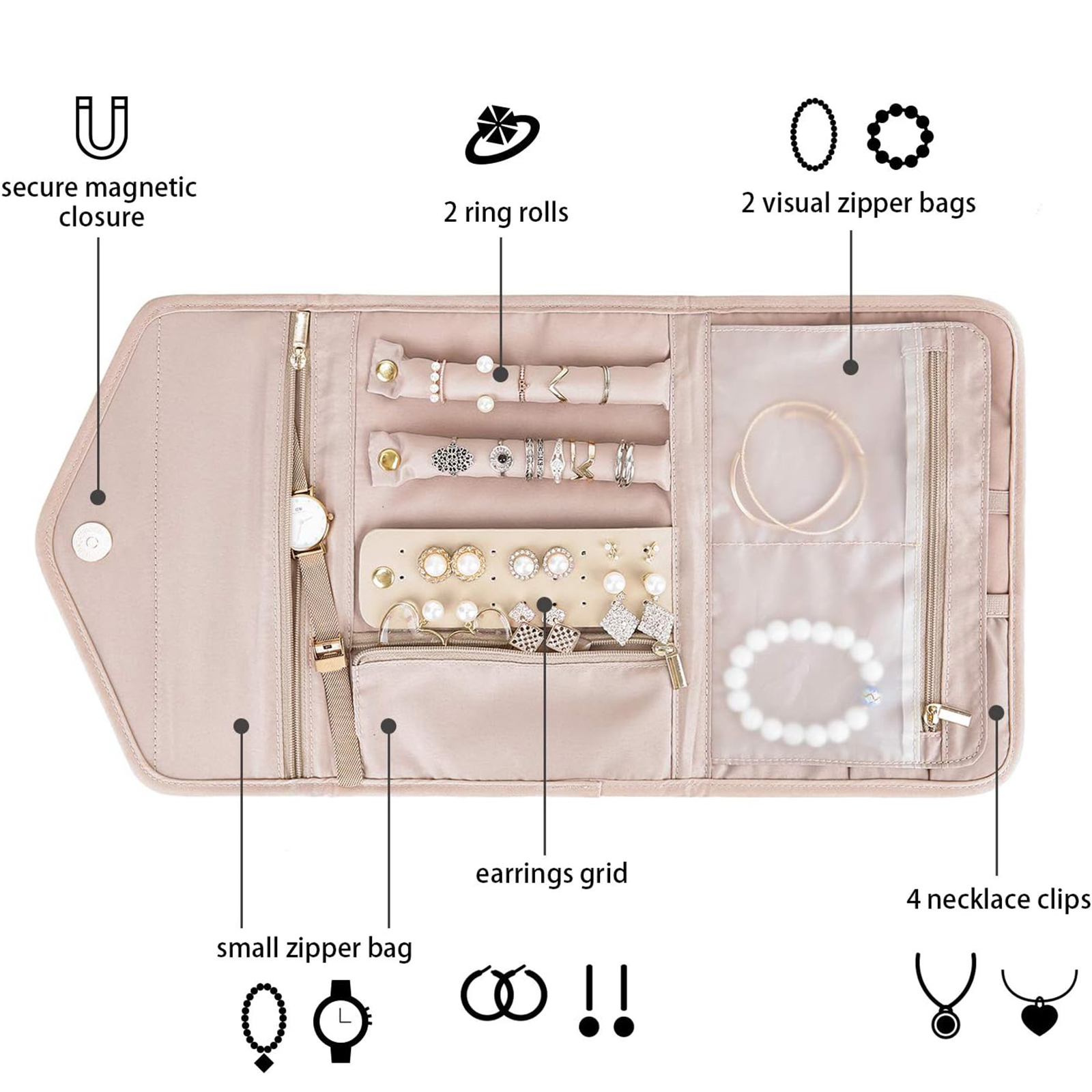 Travel Jewelry Organizer Case Foldable Jewelry Roll-Birthstone Jewelry