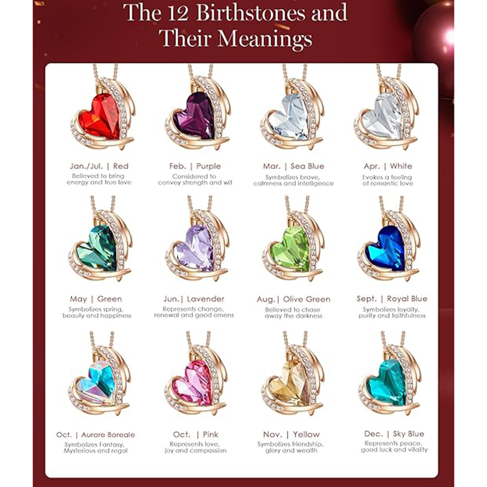 July Birthstone Heart Pendant Necklaces Rose Crystals Birthstone-Libra Birthstone-Birthstone Jewelry