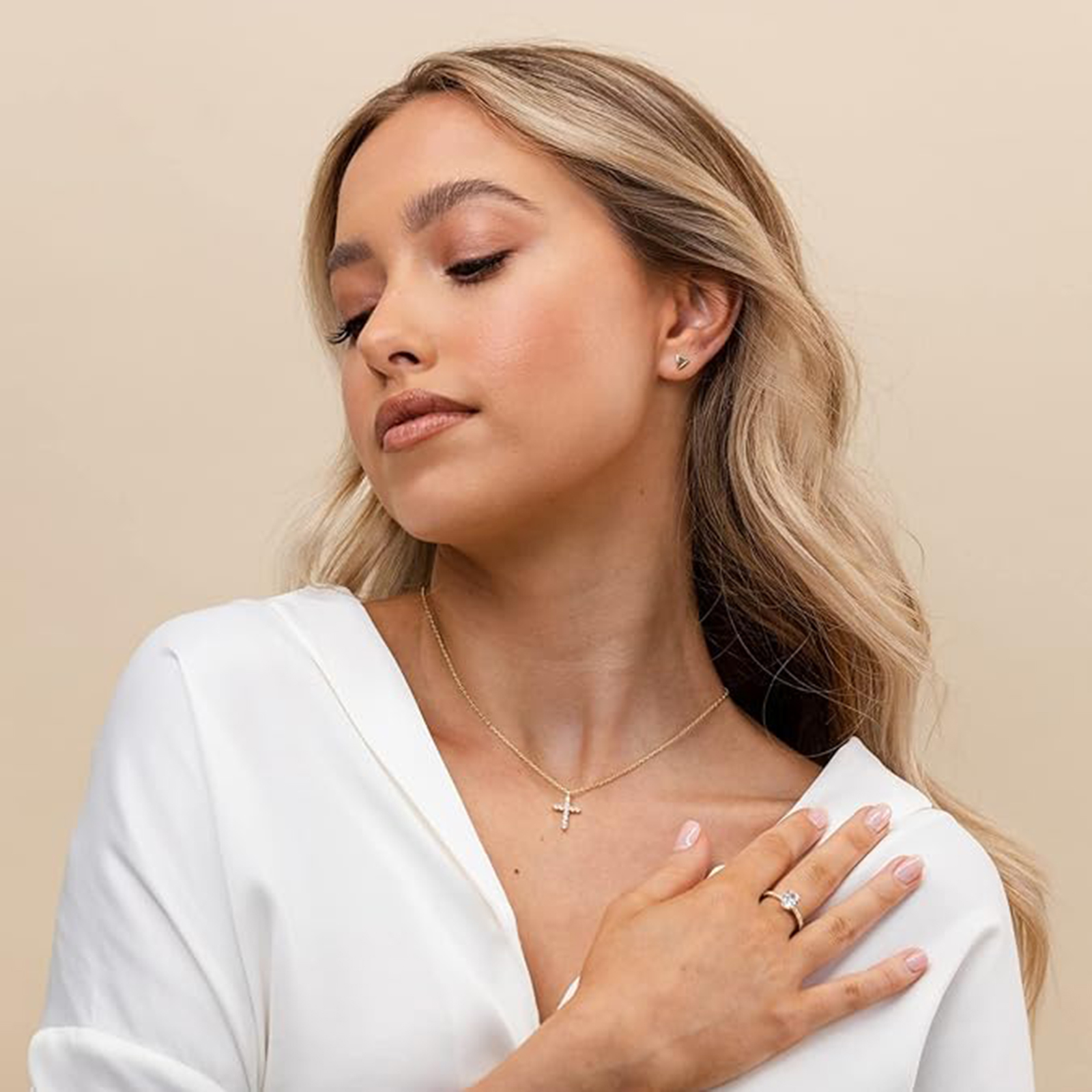 14K Gold Plated Cubic Zirconia Necklace / Silver Cross Necklace-Birthstone Jewelry