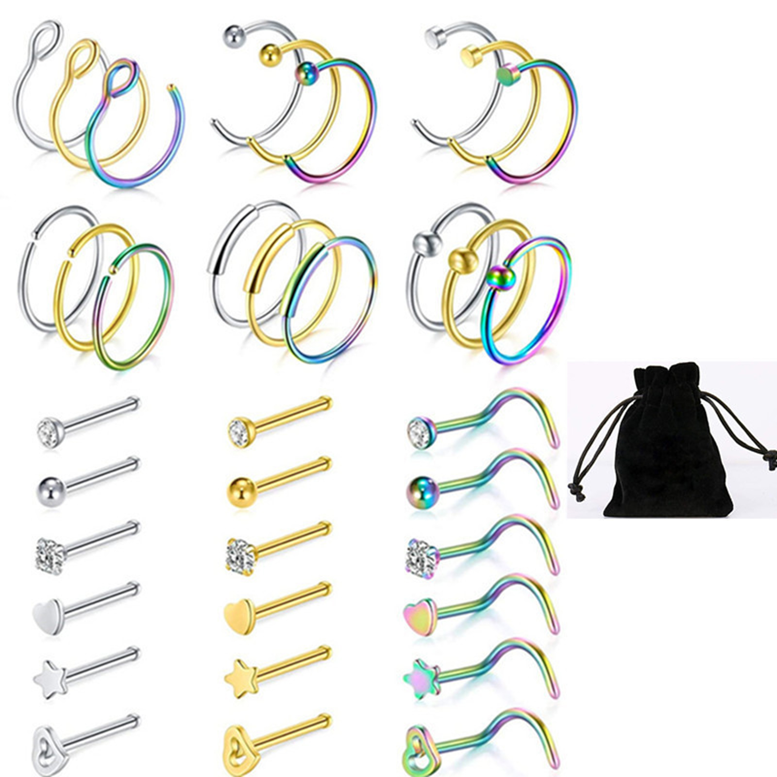 L Shaped Nose Studs Screw Nose Piercing Jewelry for Women Men-Birthstone Jewelry