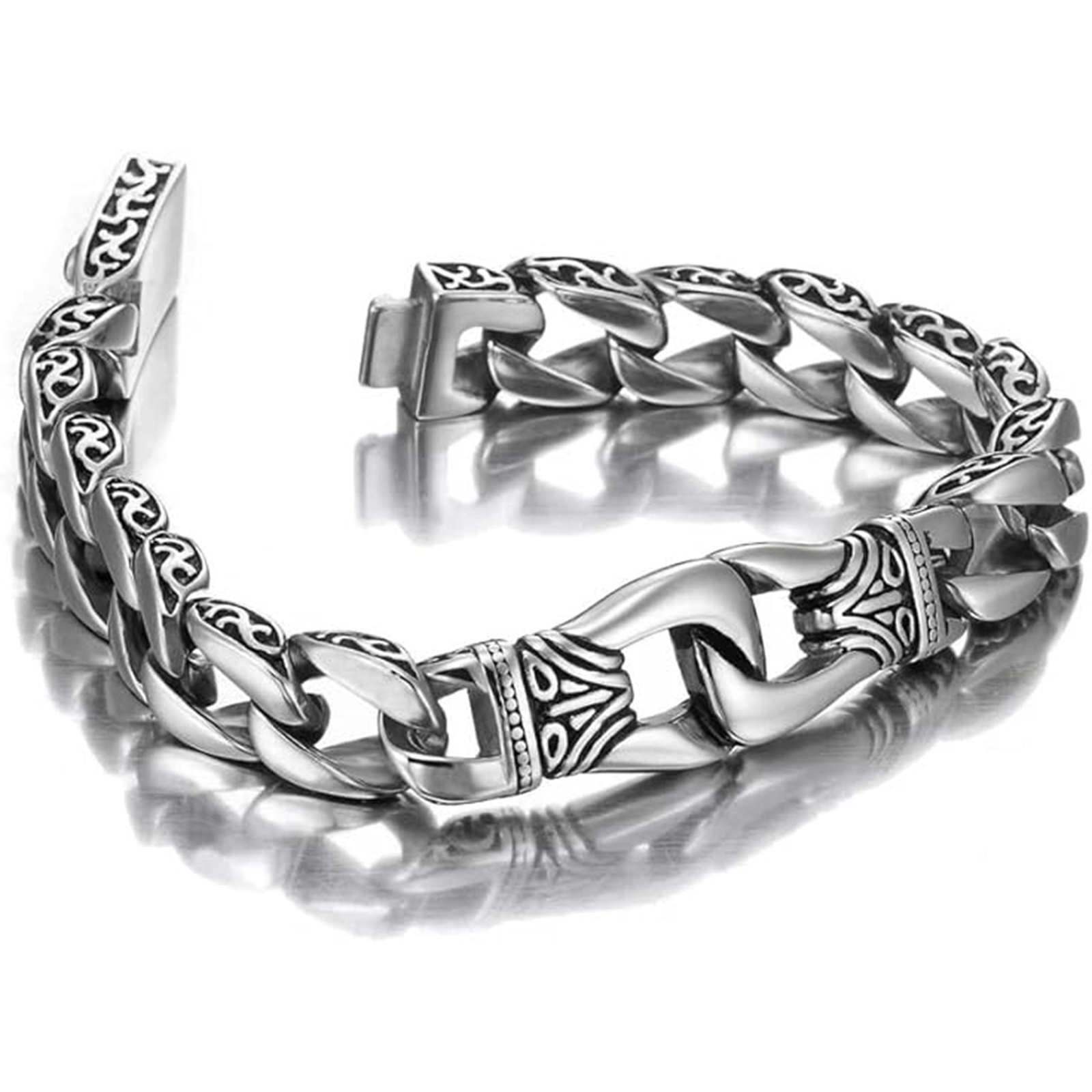 Steel Men's link Bracelet Silver Black-Birthstone Jewelry