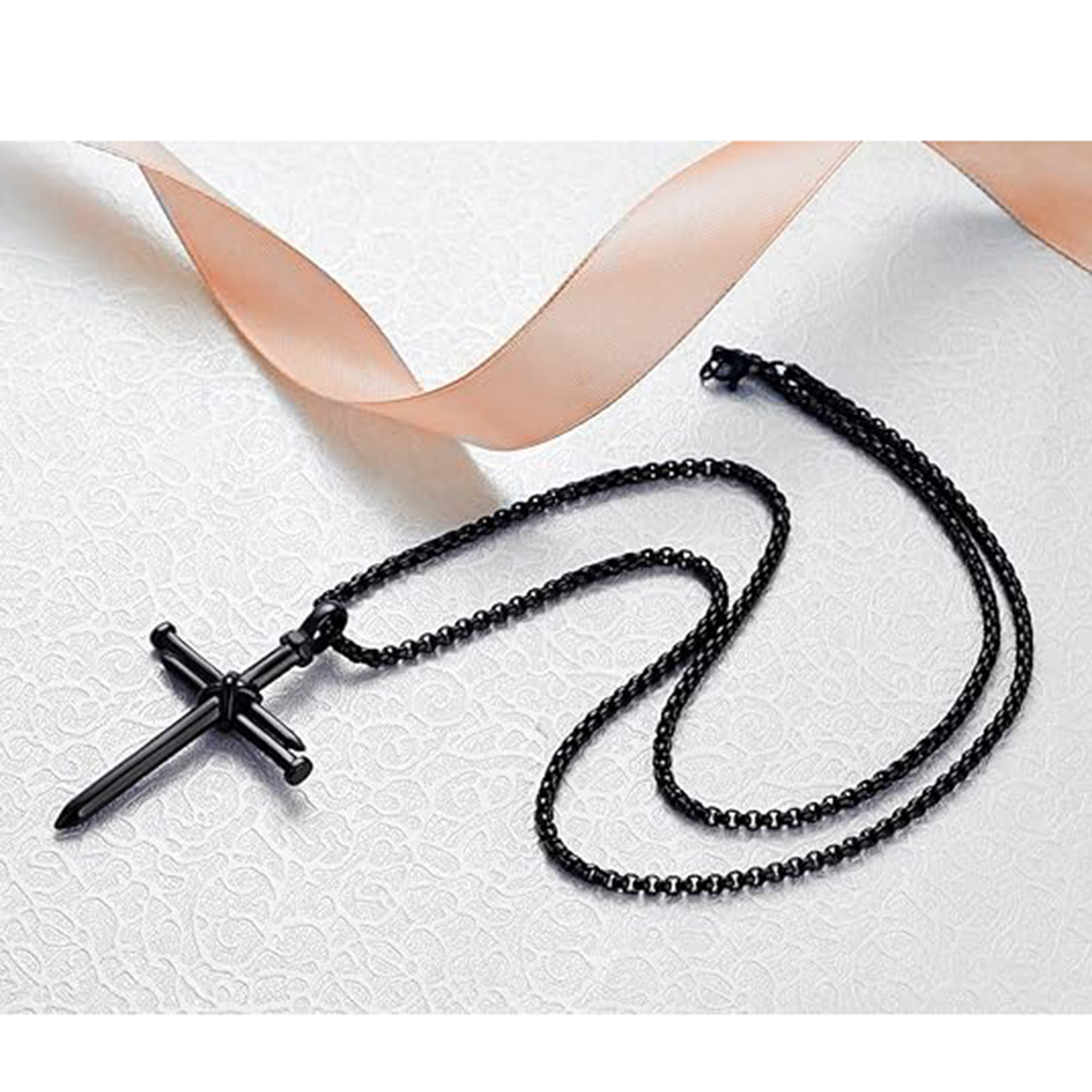 Men's Stainless Steel Nail Cross Pendant Necklace-Birthstone Jewelry