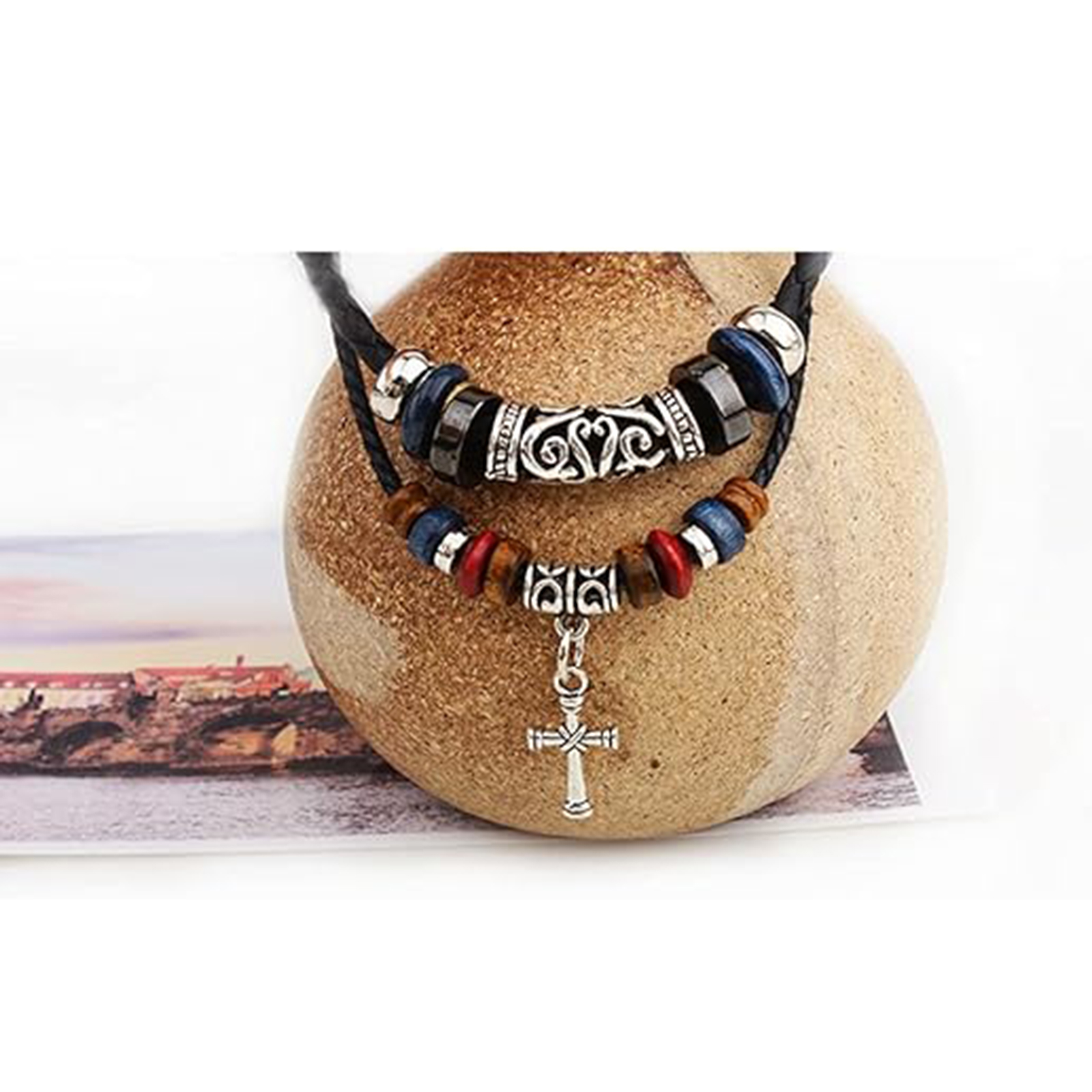 Tribal Necklace with  Cross Charm and Teeth Pendant