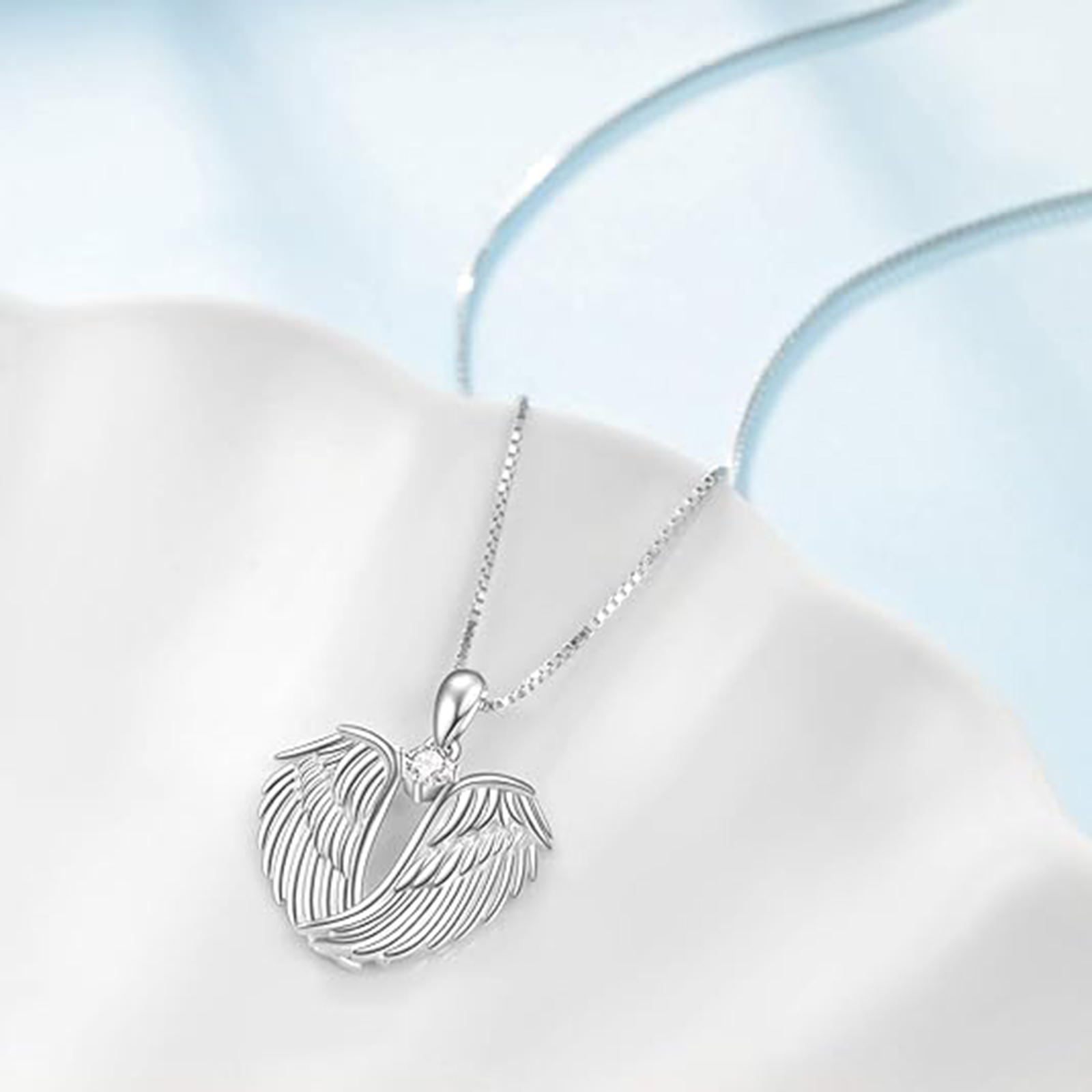 April Diamond Angel Wings Necklace – Sterling Silver Jewelry Gift