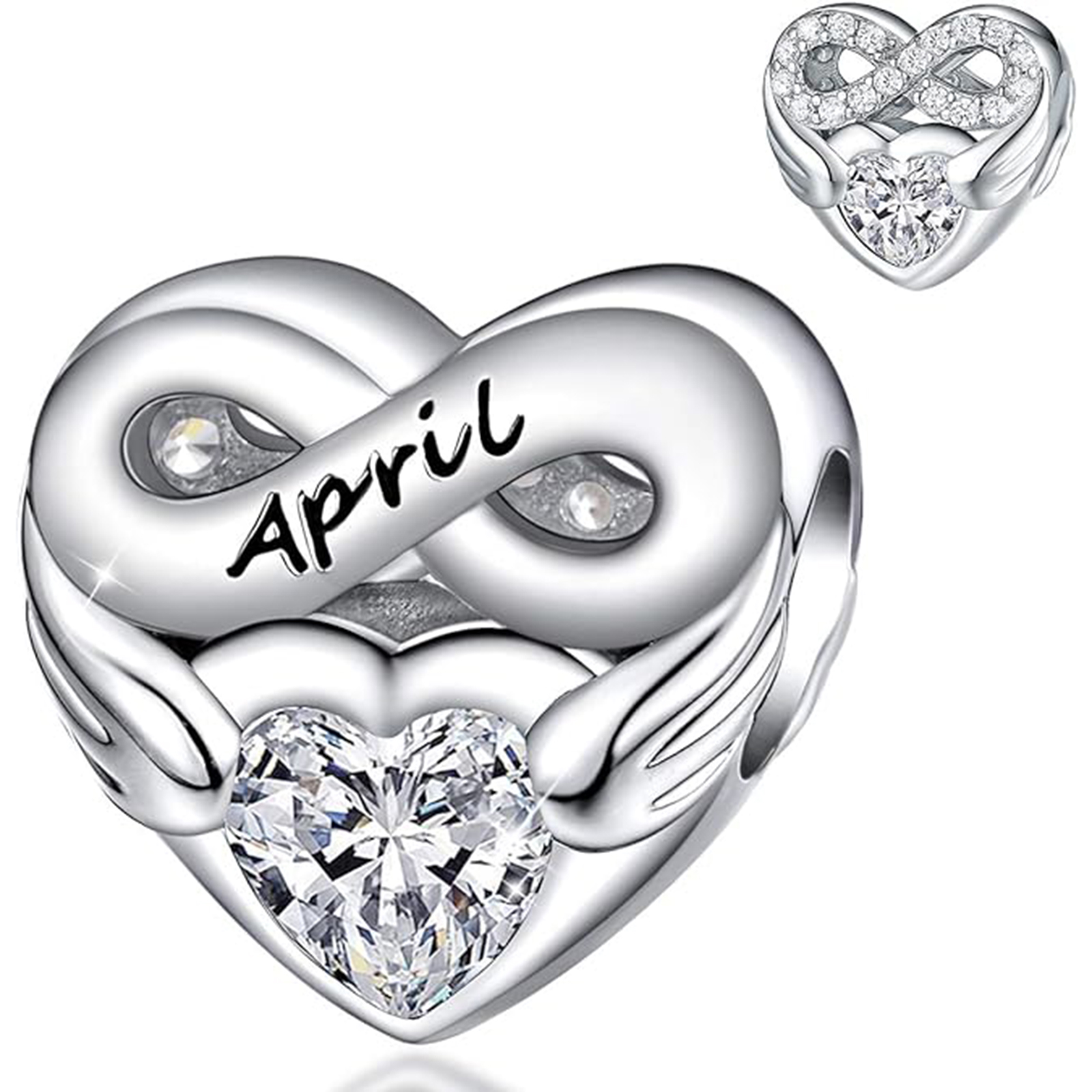 April Diamond Heart Bead Bracelet – Infinite Love Charm Gift