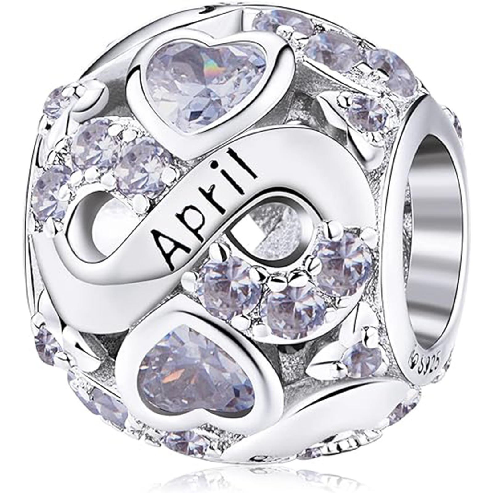April Birthstone Birthstone Charm Jewelry Infinity Love Heart Charm Openwork Bead-Birthstone Jewelry