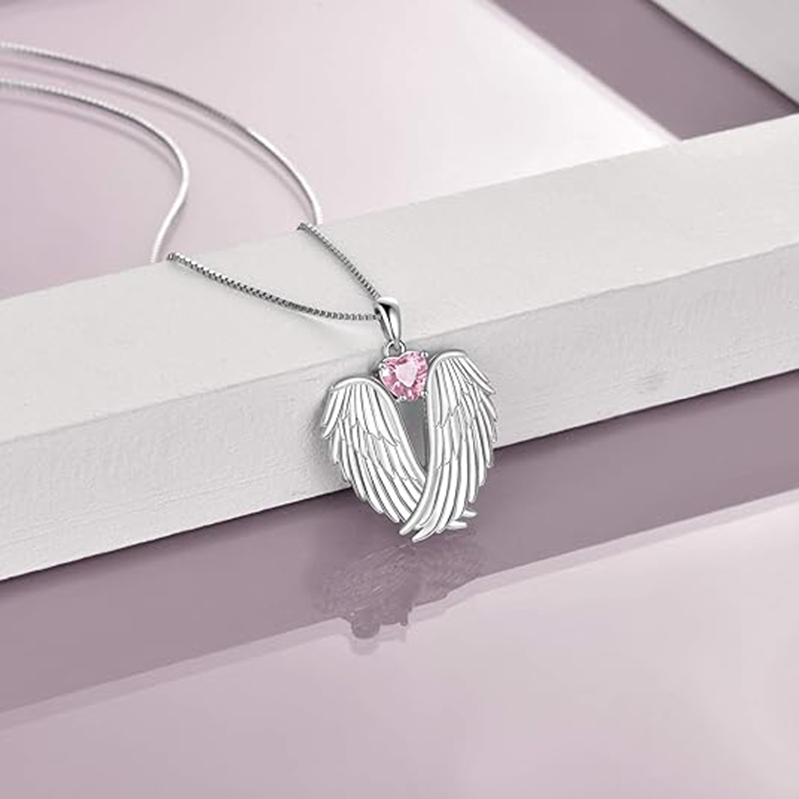 October Opal Angel Wings Necklace – Sterling Silver Jewelry Gift