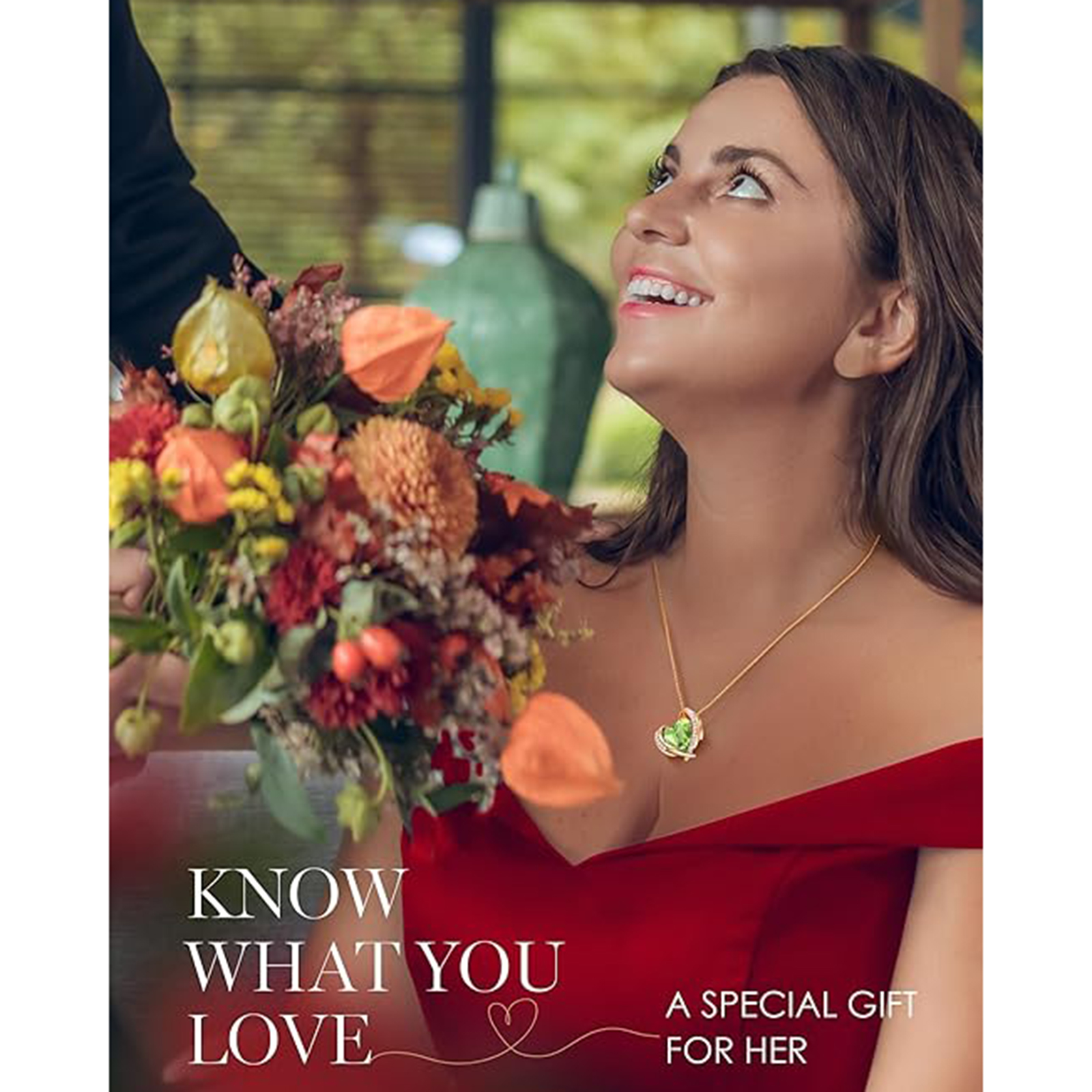 August Birthstone Heart Pendant Necklace with Rose Crystals – Gemini Birthstone Jewelry