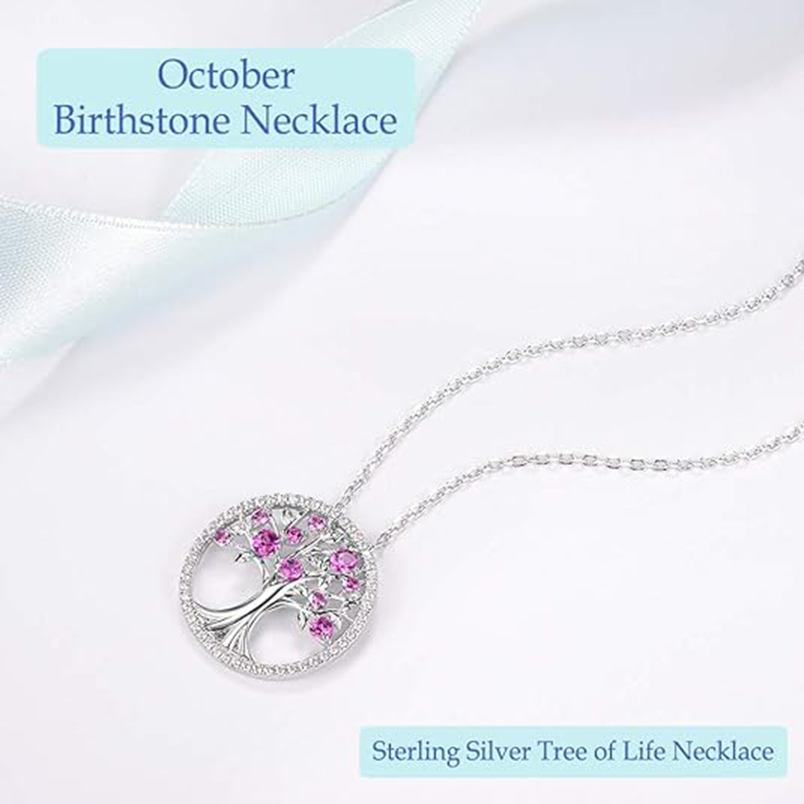 Tree of Life Necklace / 925 Sterling Silver October Birthstone