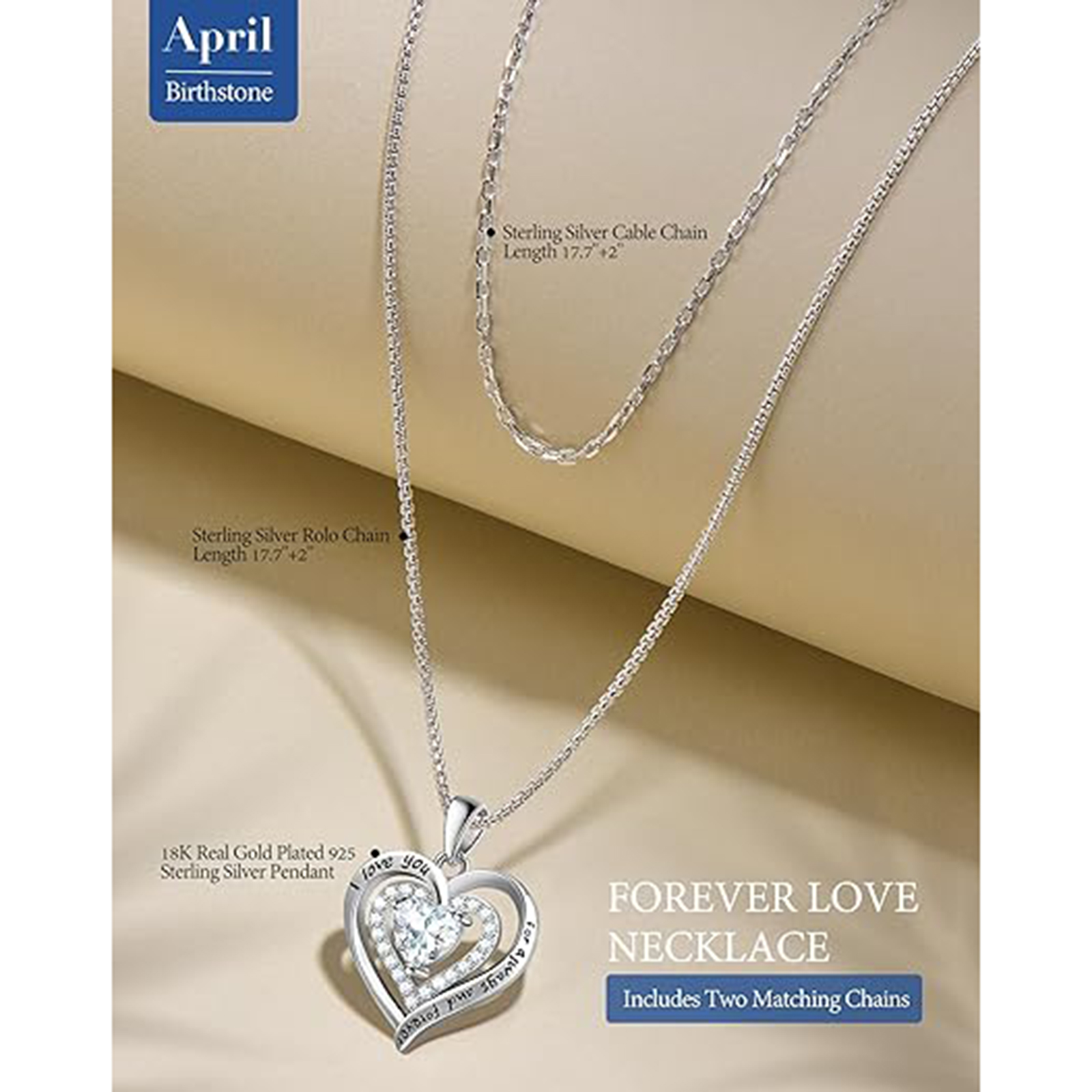 April Birthstone 925 Sterling Silver Birthstone Necklace