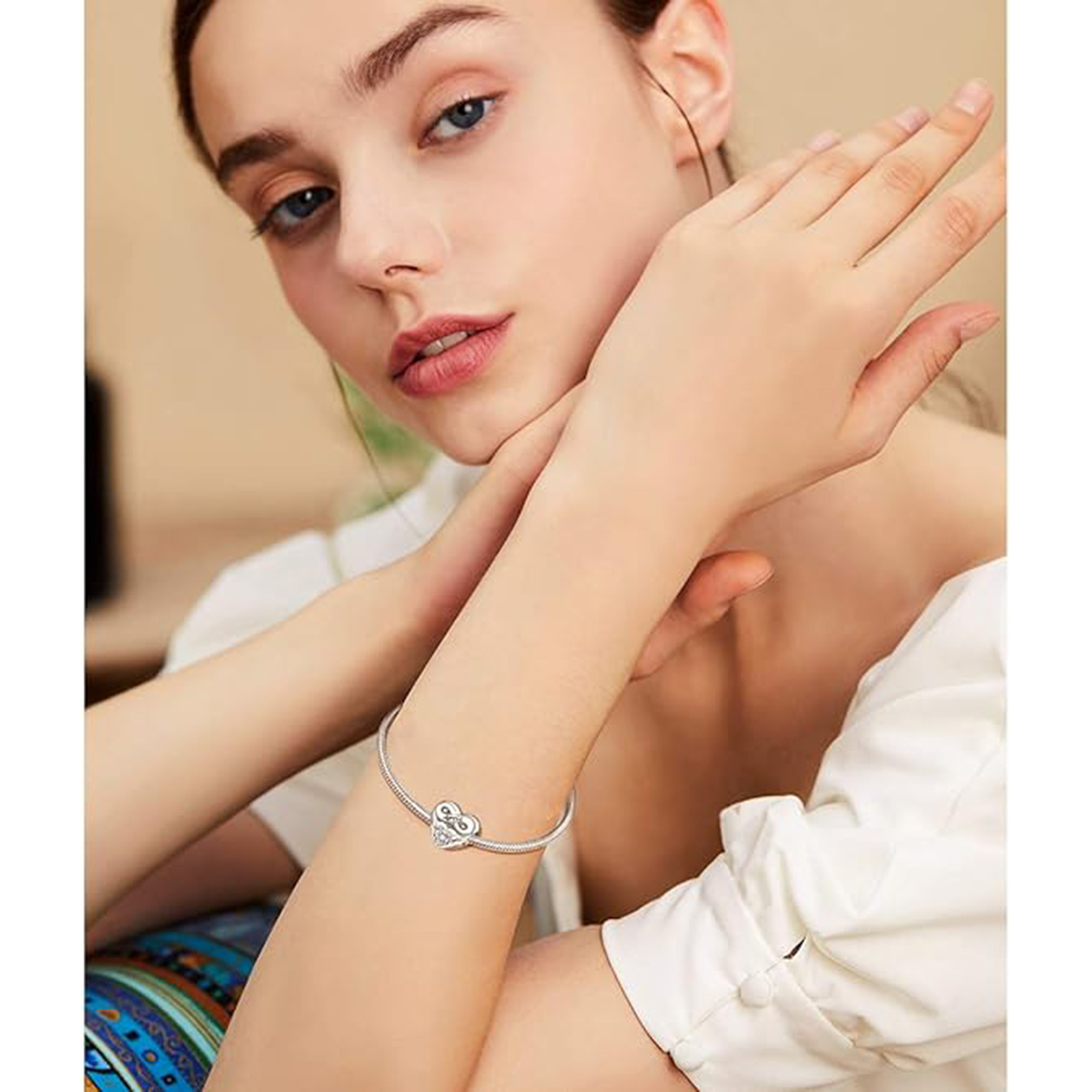 April Diamond Heart Bead Bracelet – Infinite Love Charm Gift