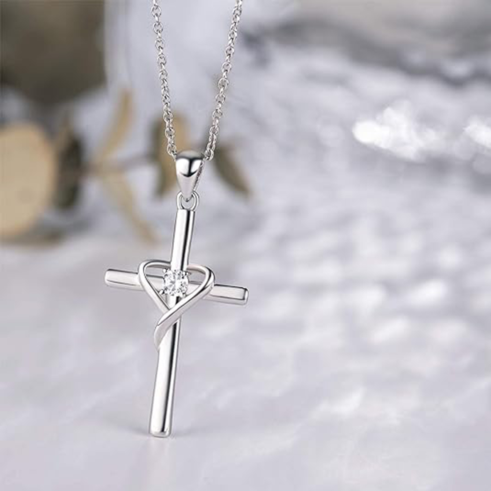 April Birthstone 925 Sterling Silver Cross Birthstone Necklaces-Aries Birthstone-Birthstone Jewelry