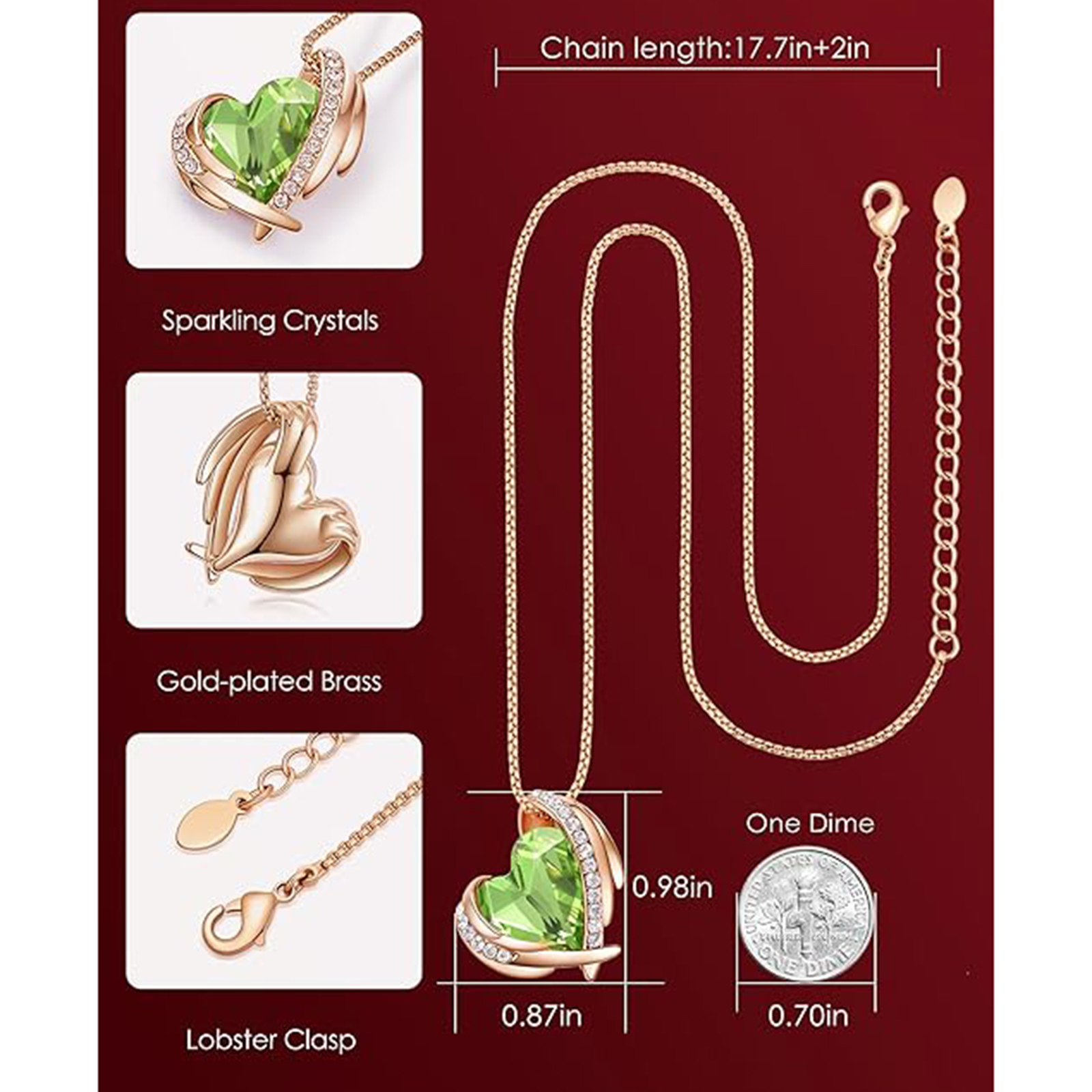 August Birthstone Heart Pendant Necklace with Rose Crystals – Gemini Birthstone Jewelry