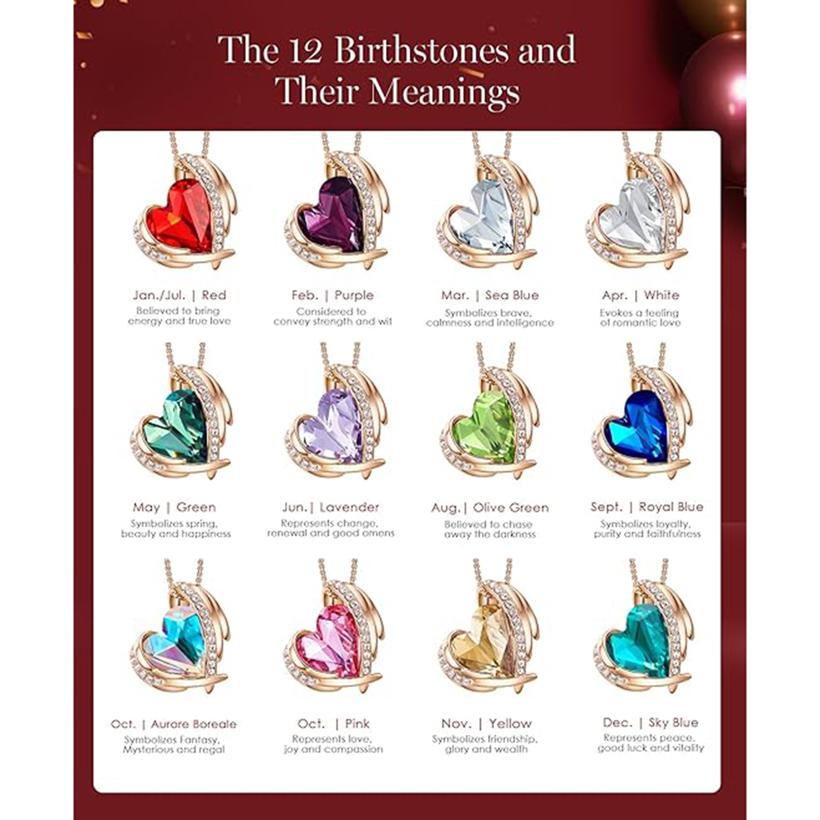 August Birthstone Heart Pendant Necklace with Rose Crystals – Gemini Birthstone Jewelry