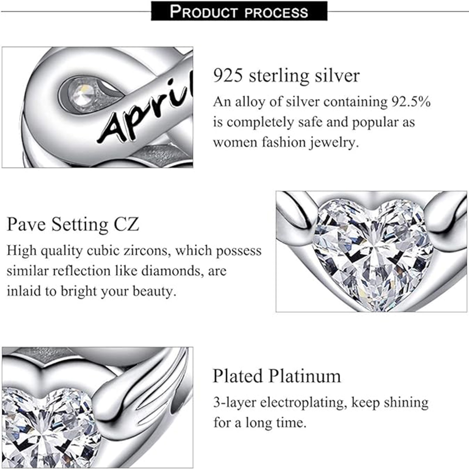 April Diamond Heart Bead Bracelet – Infinite Love Charm Gift