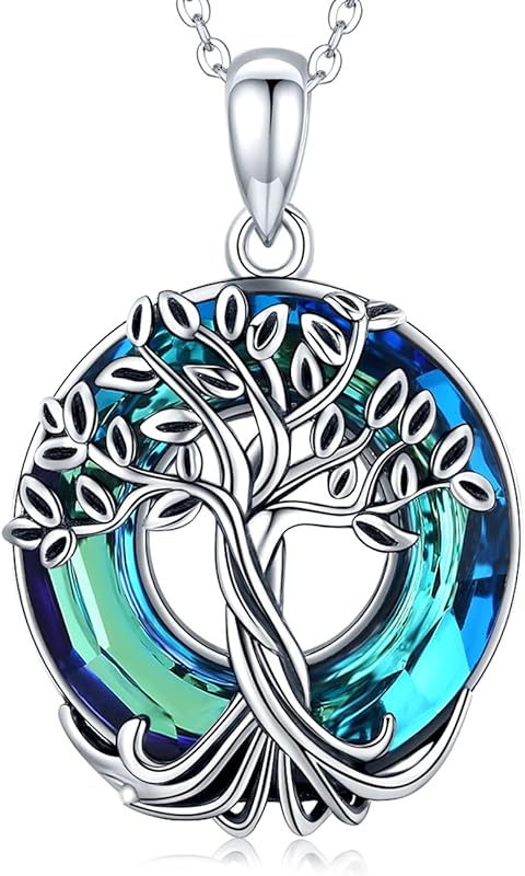 S925 Sterling Silver Tree of Life Gemstone Pendant Necklace-Birthstone Jewelry