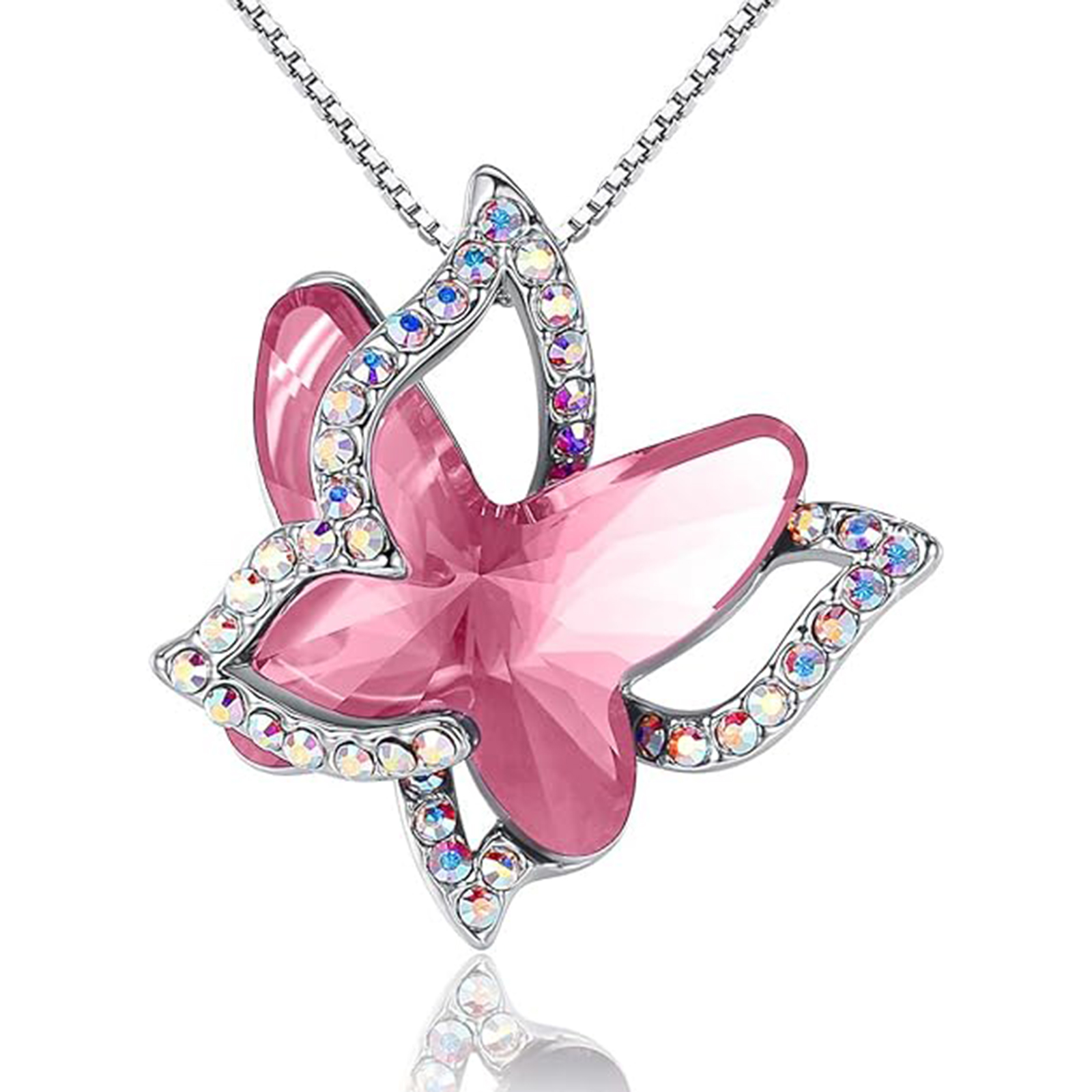 October Birthstone Butterfly Birthstone Crystal Necklace-aquarius birthstone-Birthstone Jewelry