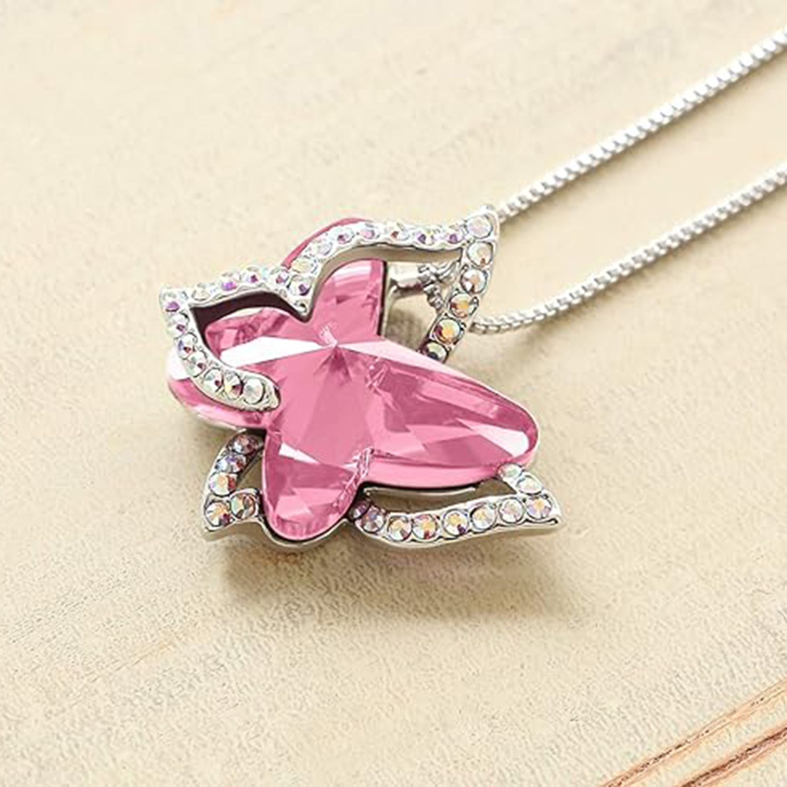 October Birthstone Butterfly Birthstone Crystal Necklace-aquarius birthstone-Birthstone Jewelry