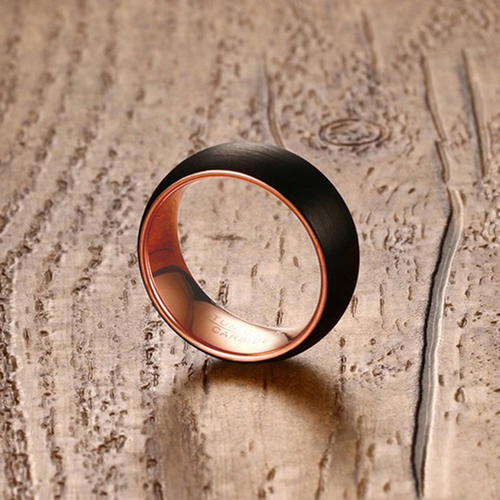 Men's Black Ring, 8MM Tungsten Ring Black Rose Gold-Birthstone Jewelry