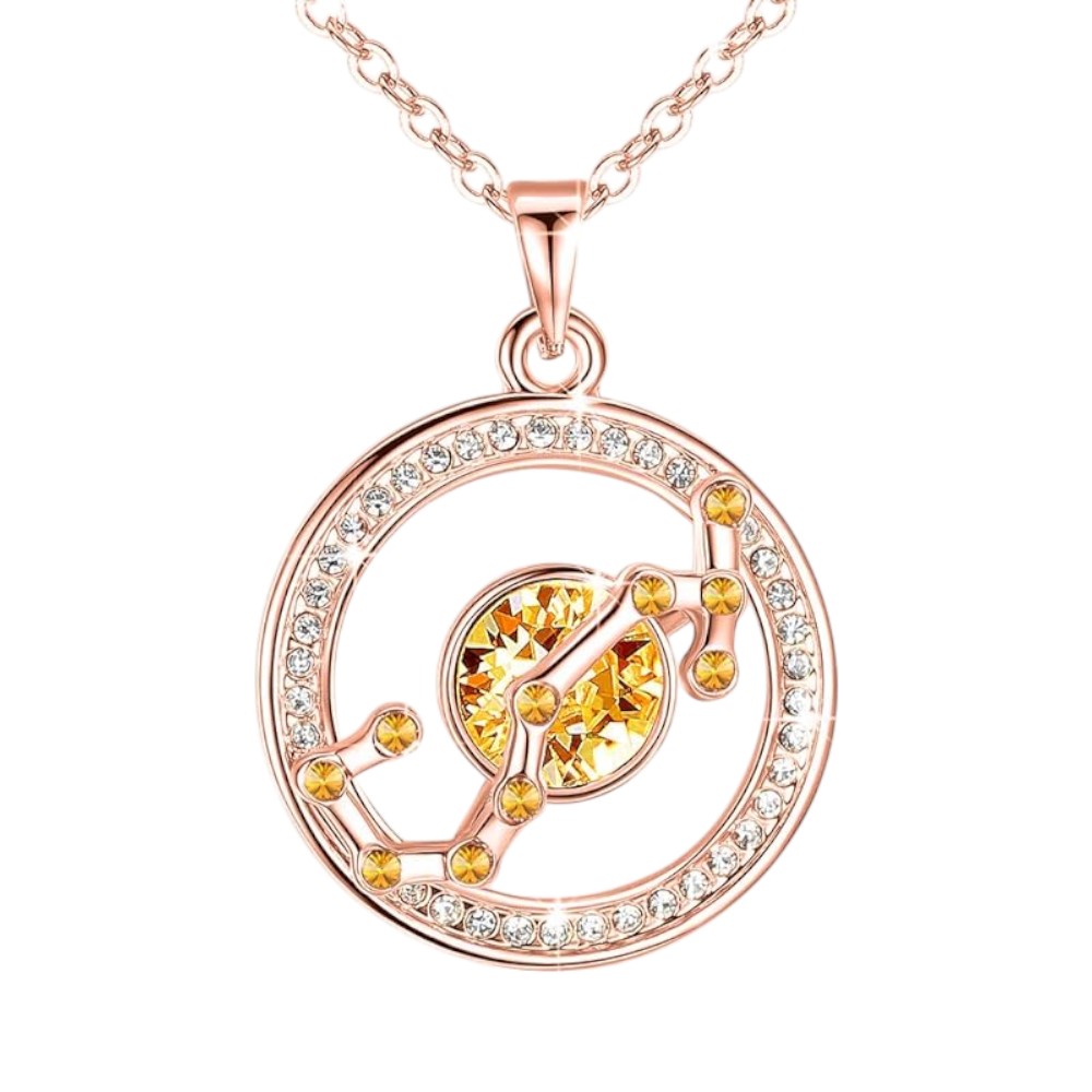 Gold or Rose Gold Plated Zodiac Crystal Pendant Necklace
