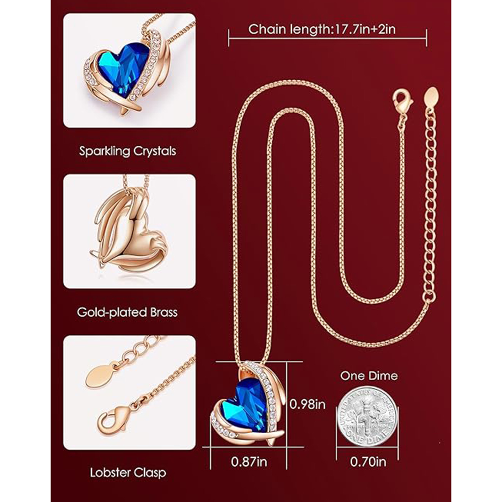 September Birthstone Heart Pendant Necklaces Rose Crystals Birthstone-Libra Birthstone