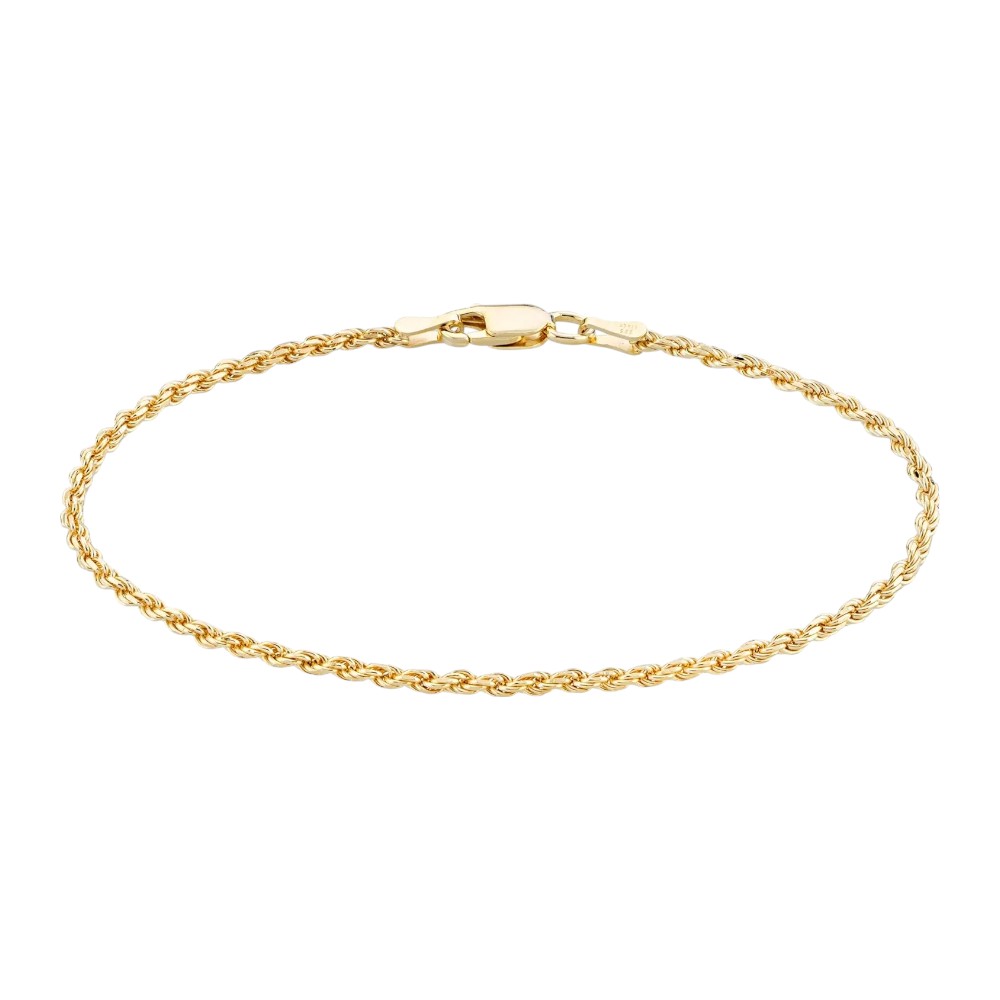18K Gold Braided Rope Chain Bracelet – Diamond-Cut 925 Silver Italian
