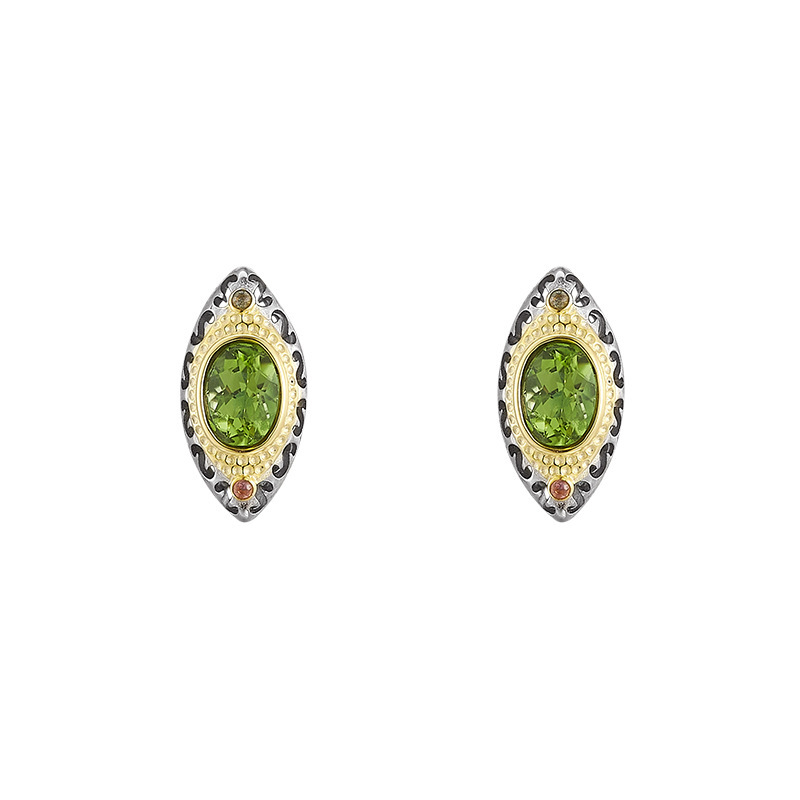 S925 Silver Two-Tone Oval Peridot Earring Set