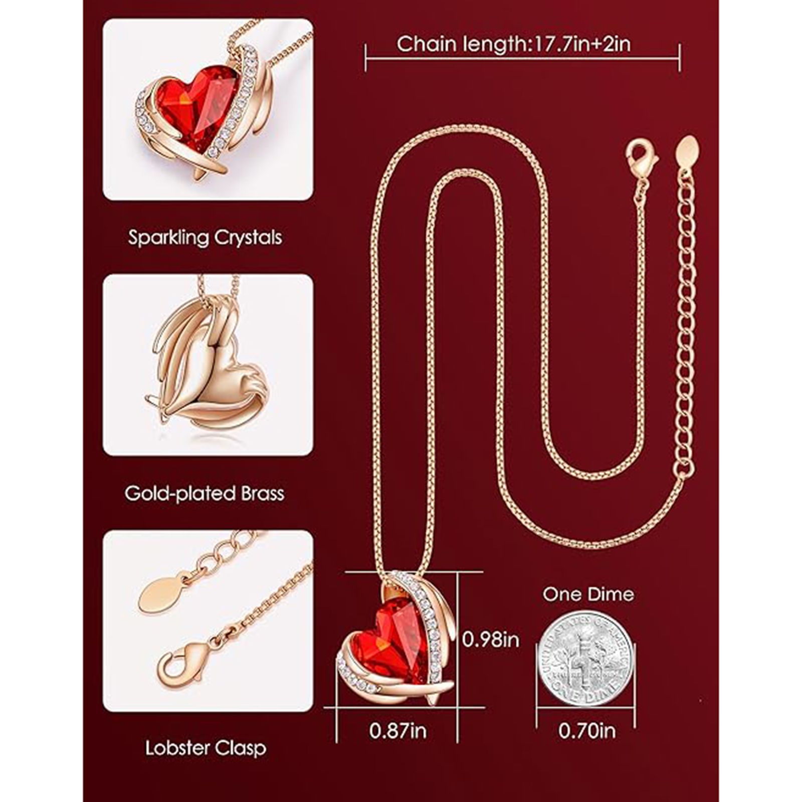 July Birthstone Heart Pendant Necklaces Rose Crystals Birthstone-Libra Birthstone-Birthstone Jewelry