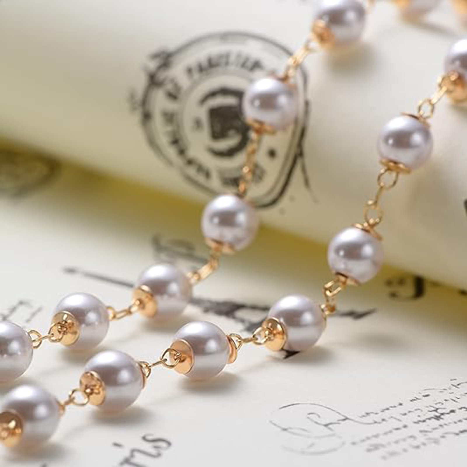 Chain Bracelet Gold Link 14K Gold Plated Dainty Pearl Bracelet Simple 