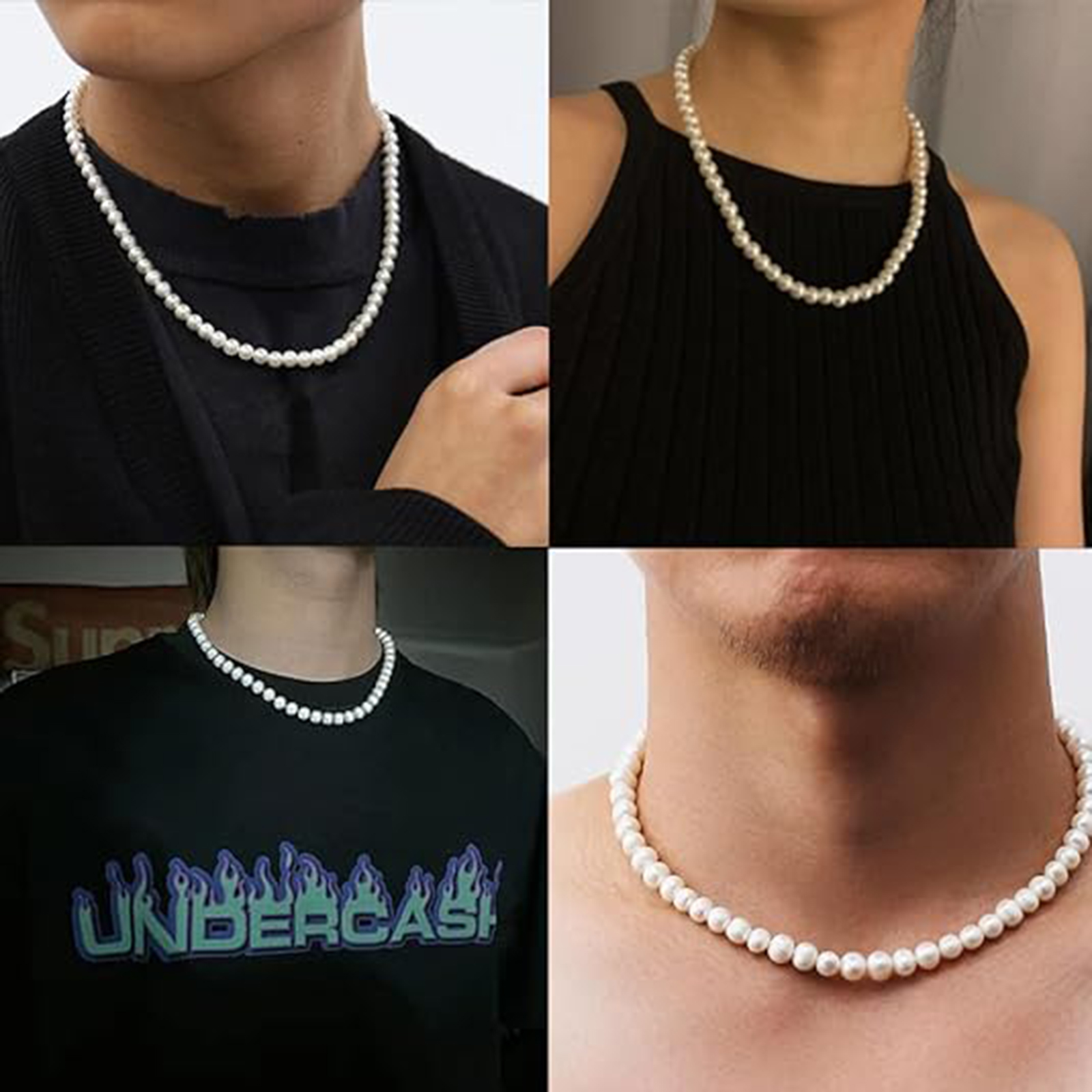 Men's white round pearl fashion necklace